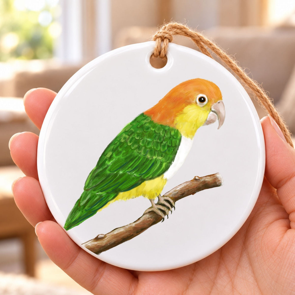 White Bellied Caique Ceramic Ornament - MerikaArt