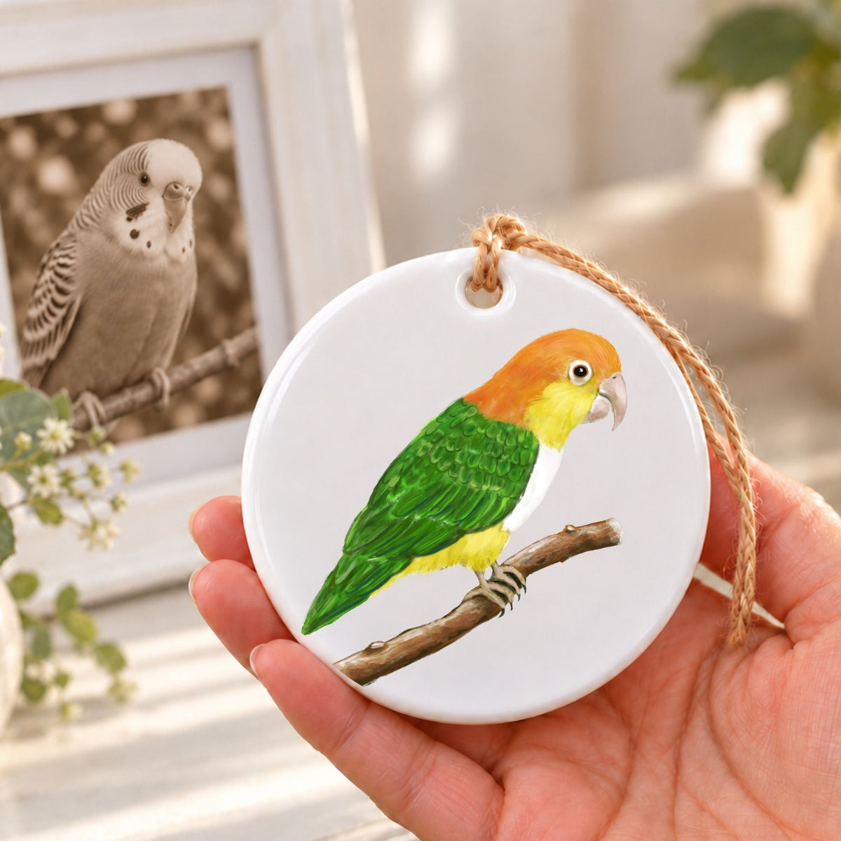 White Bellied Caique Ceramic Ornament - MerikaArt