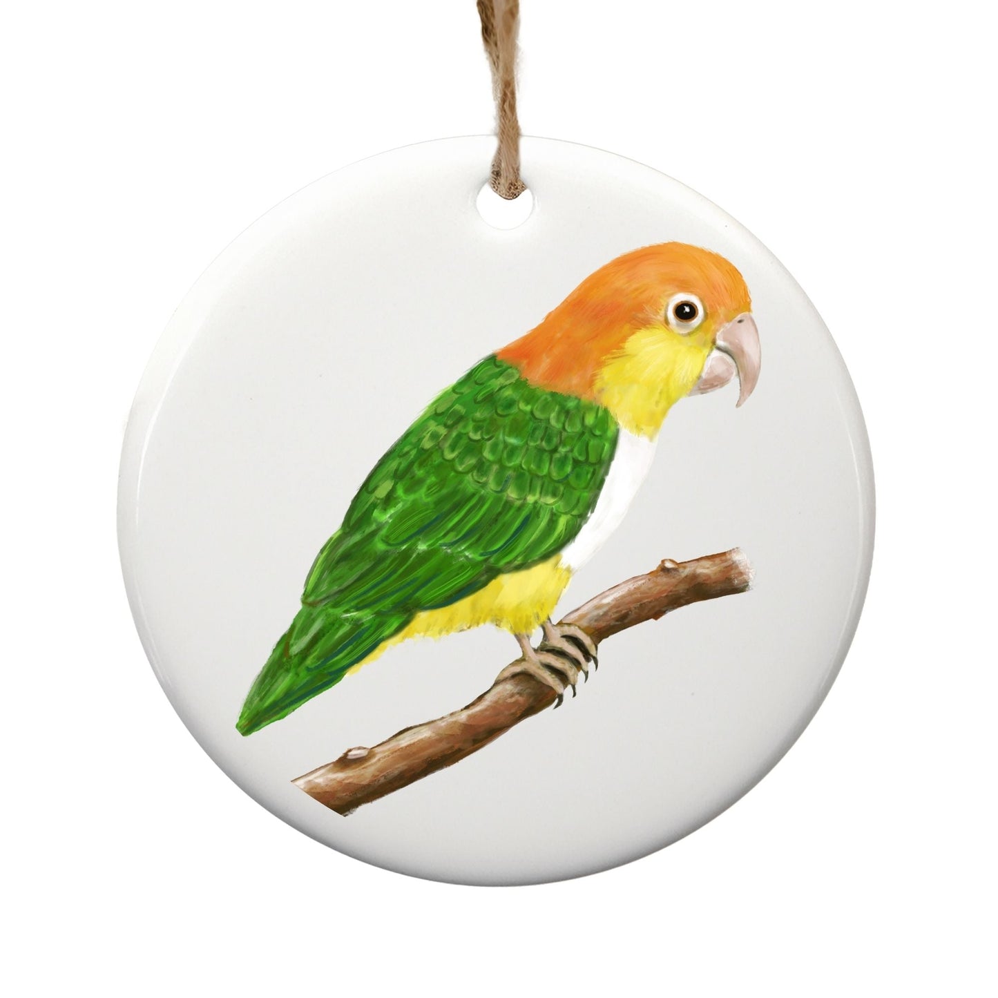 White - Bellied Caique Ceramic Ornament - MerikaArt
