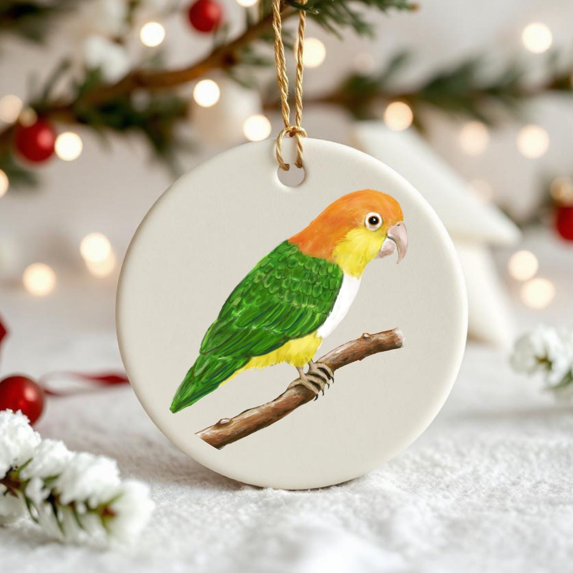 White - Bellied Caique Ceramic Ornament - MerikaArt