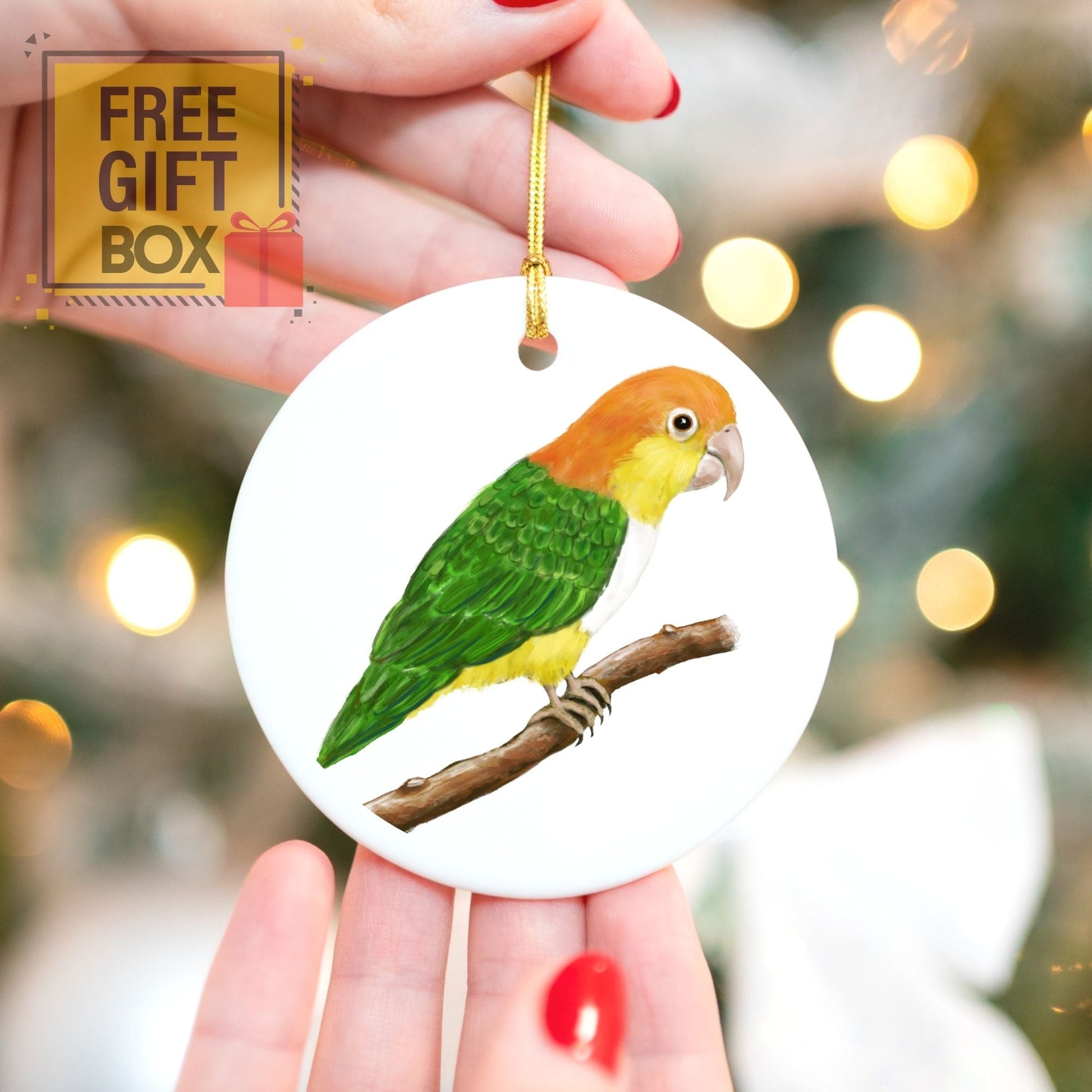 White - Bellied Caique Ceramic Ornament - MerikaArt