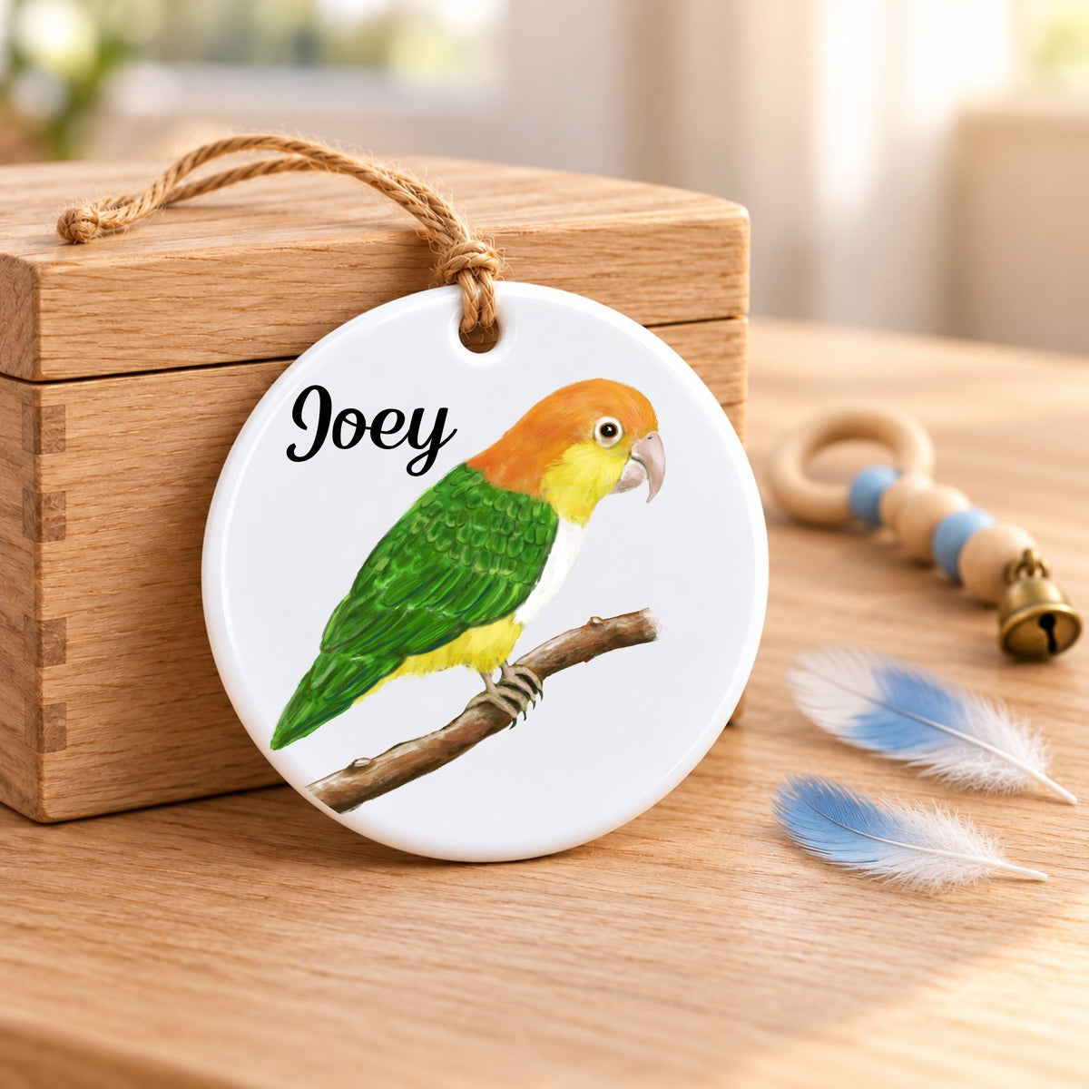 White Bellied Caique Ceramic Ornament - MerikaArt