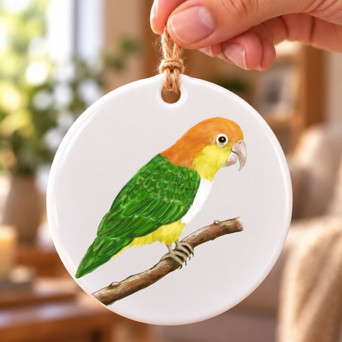 White Bellied Caique Ceramic Ornament - MerikaArt