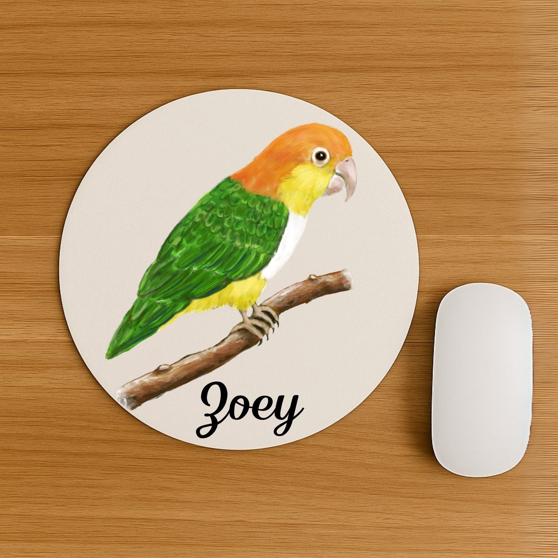 White - Bellied Caique Mousepad - MerikaArt