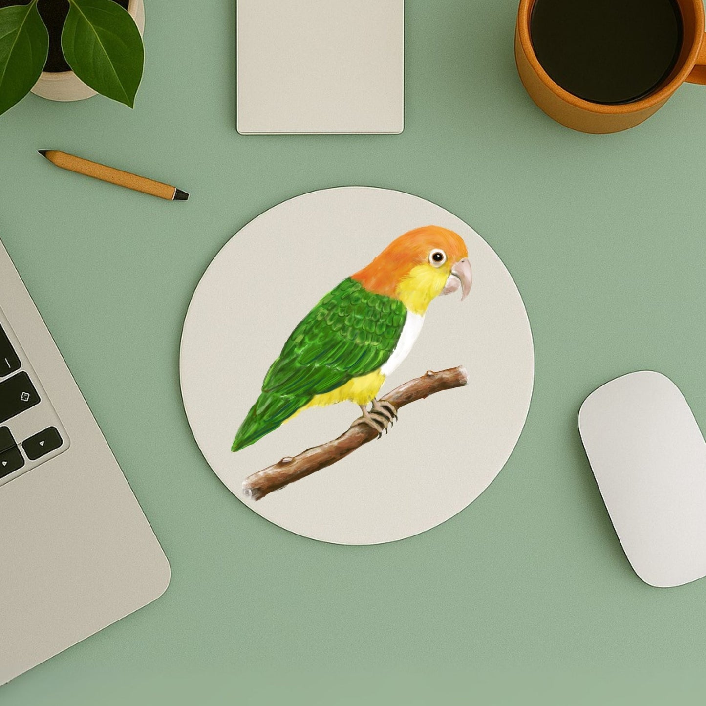 White - Bellied Caique Mousepad - MerikaArt