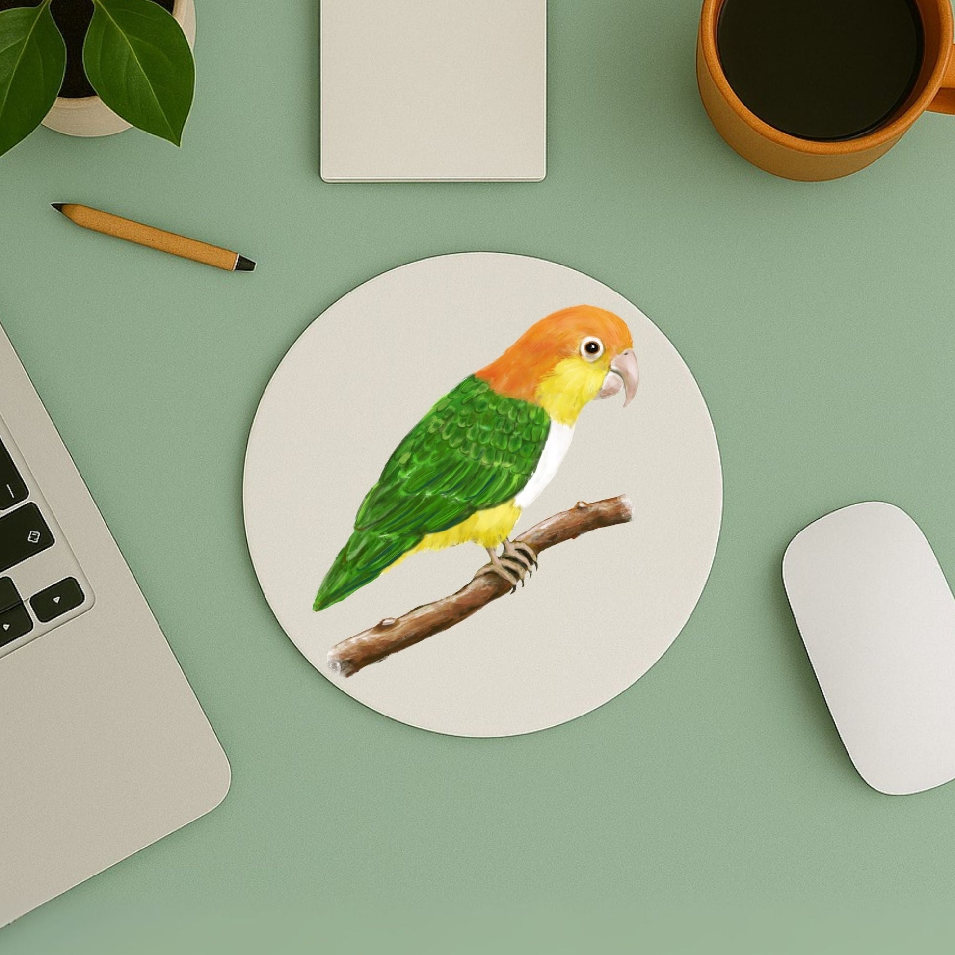 White - Bellied Caique Mousepad - MerikaArt