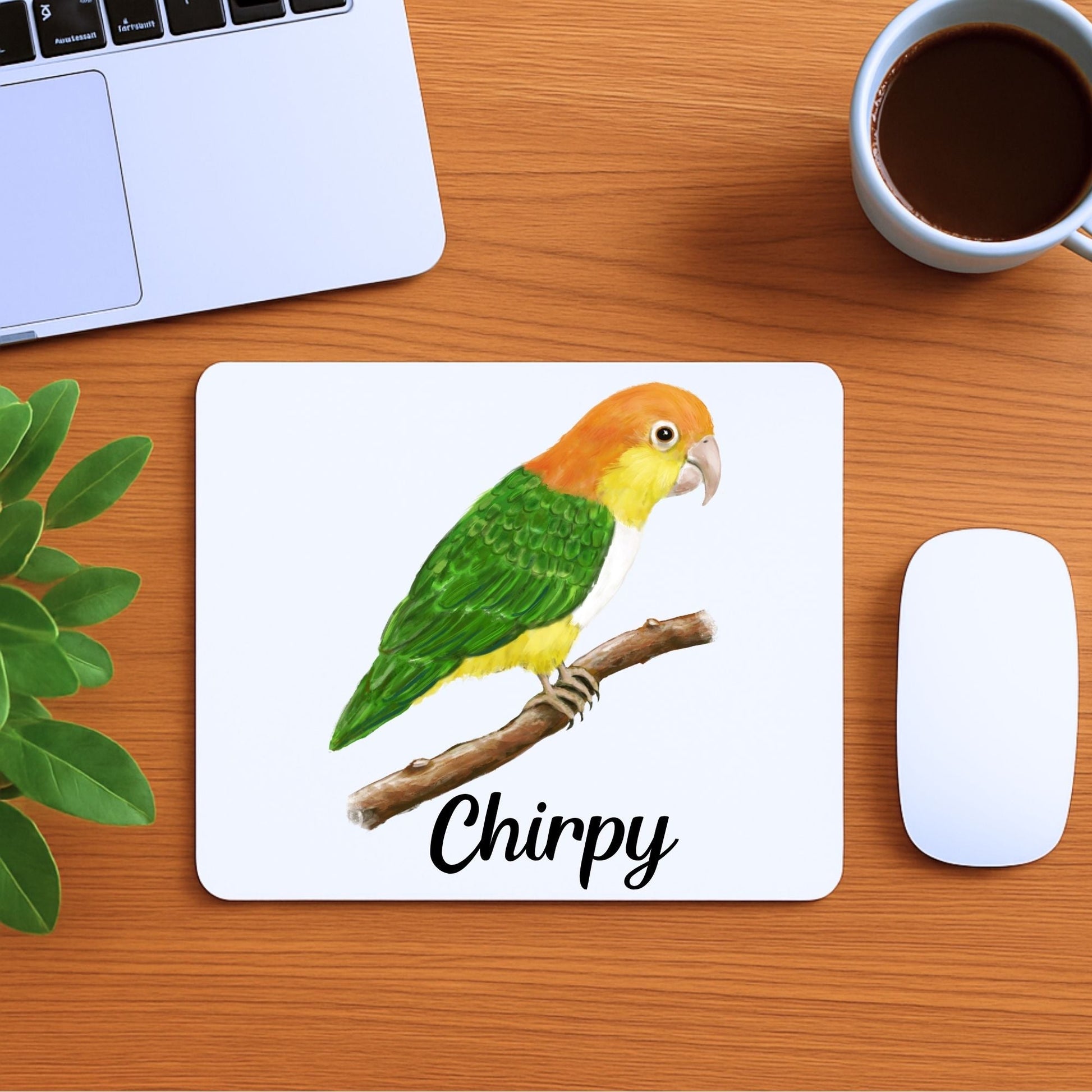 White - Bellied Caique Mousepad - MerikaArt