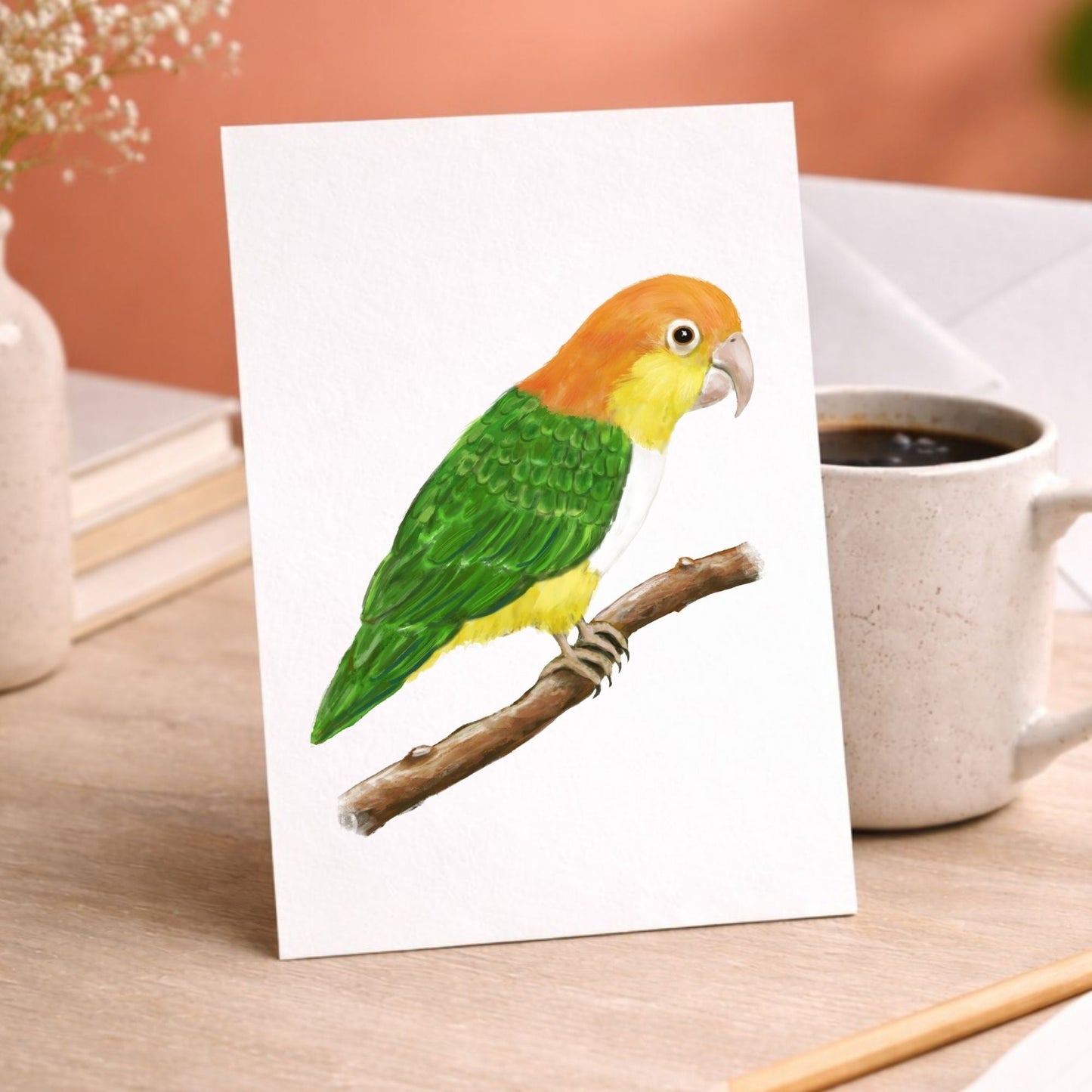 White - bellied Caique Postcard - MerikaArt