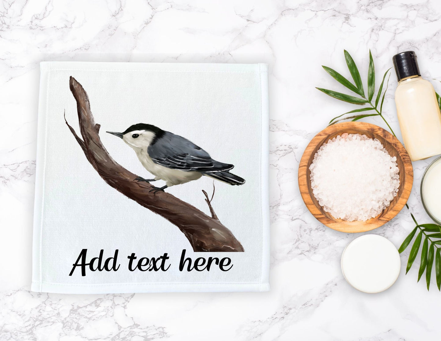 White - Breasted Nuthatch Bird Washcloth - MerikaArt