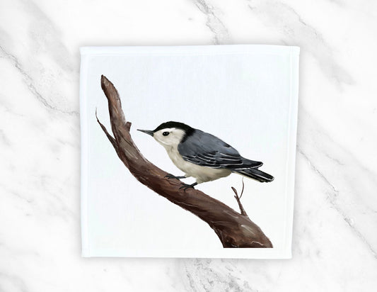 White - Breasted Nuthatch Bird Washcloth - MerikaArt