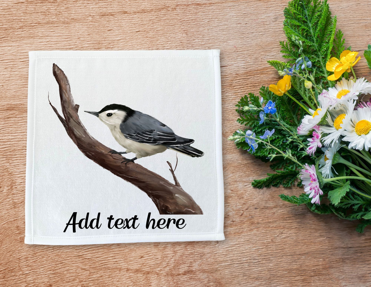 White - Breasted Nuthatch Bird Washcloth - MerikaArt