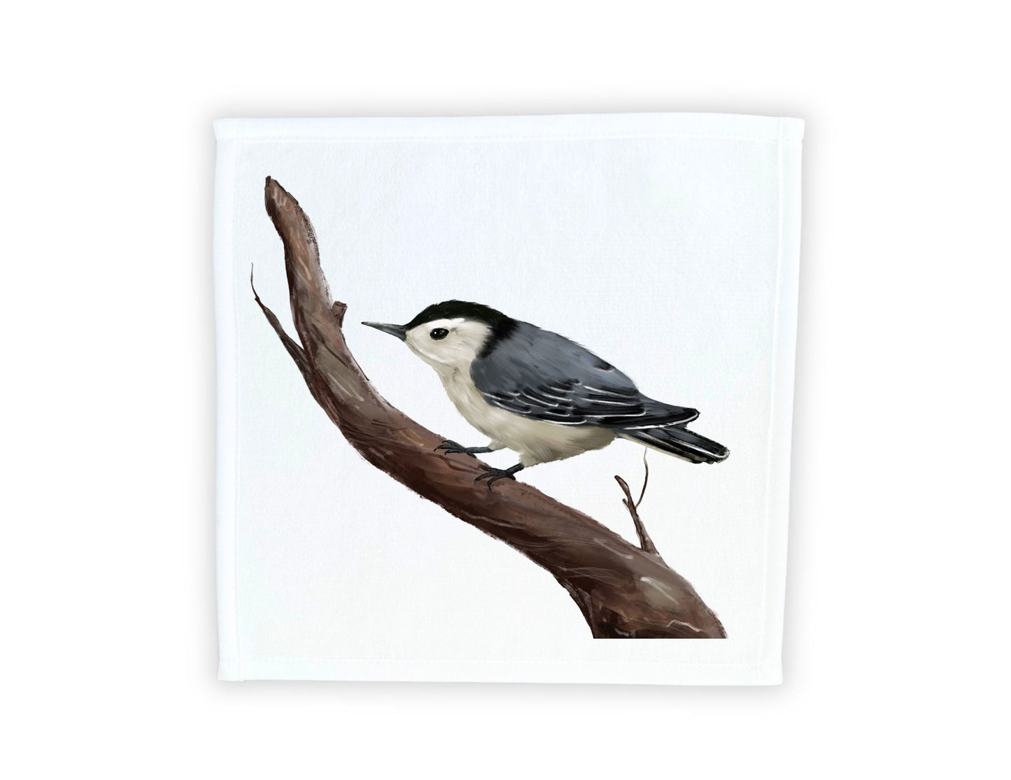 White - Breasted Nuthatch Bird Washcloth - MerikaArt