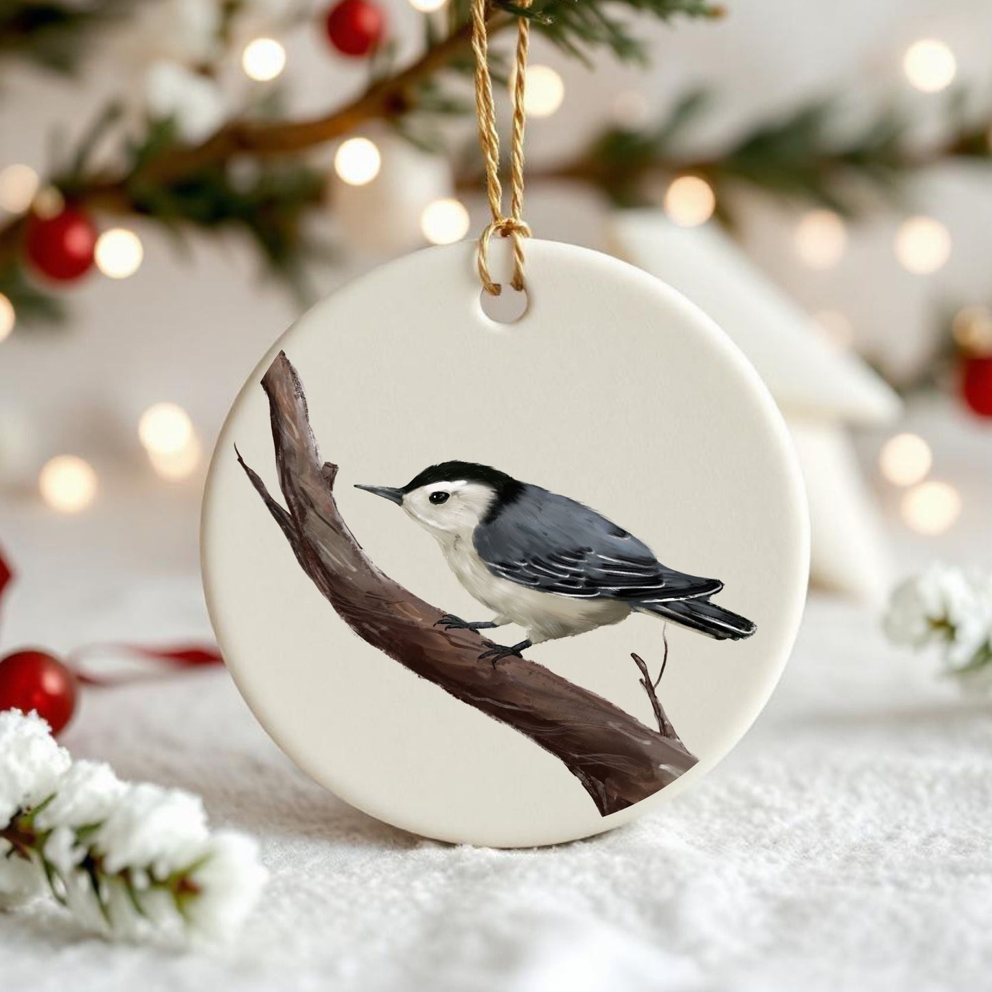 White - breasted Nuthatch Ceramic Ornament - MerikaArt