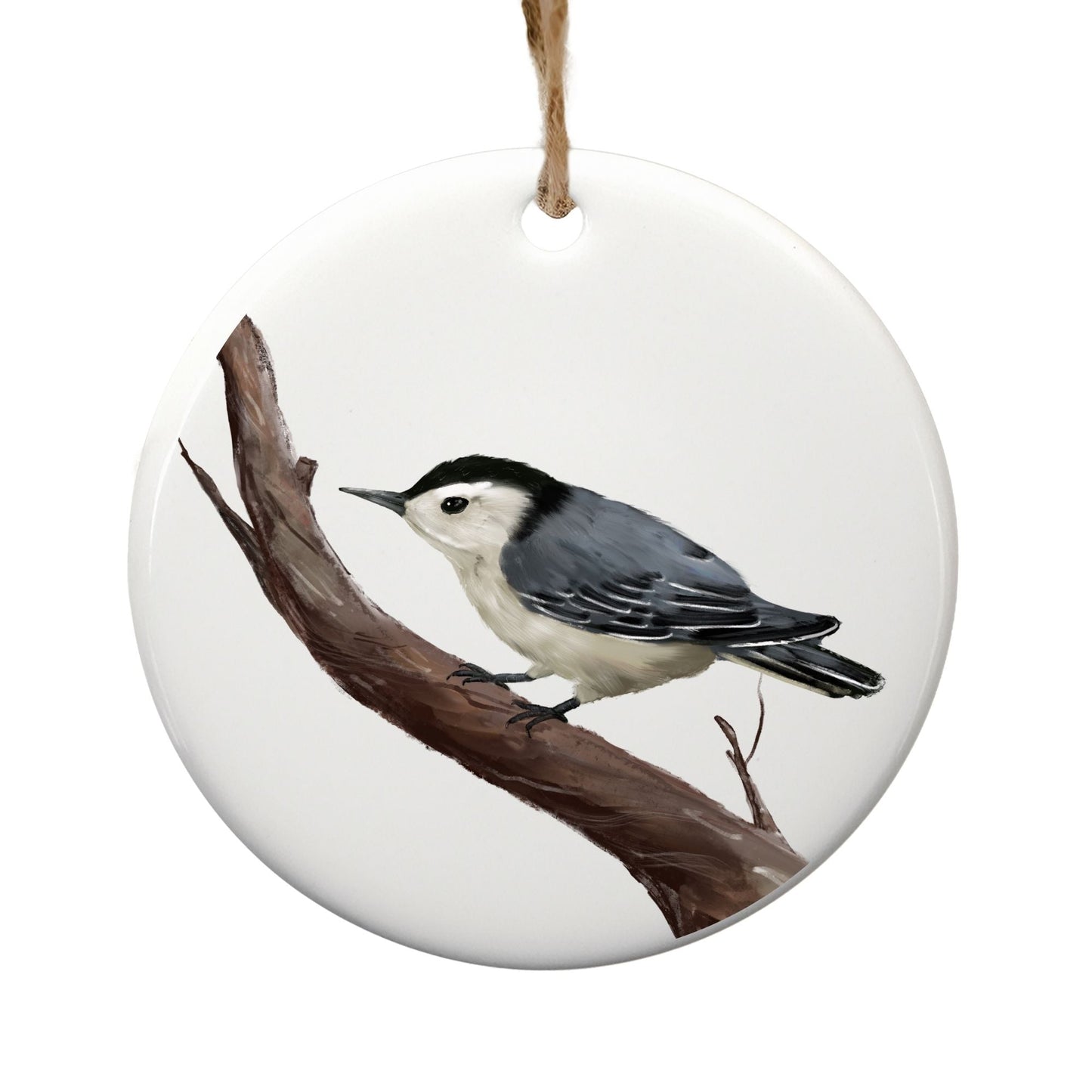 White - breasted Nuthatch Ceramic Ornament - MerikaArt