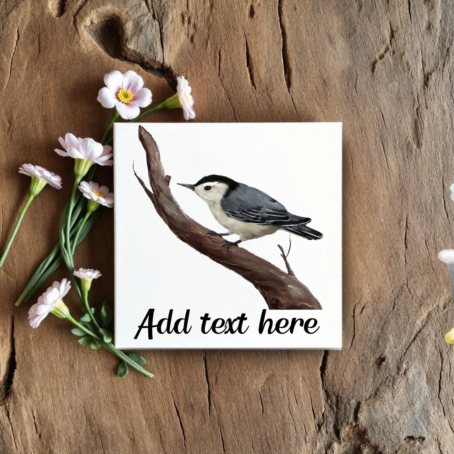 White - Breasted Nuthatch Ceramic Tile - MerikaArt