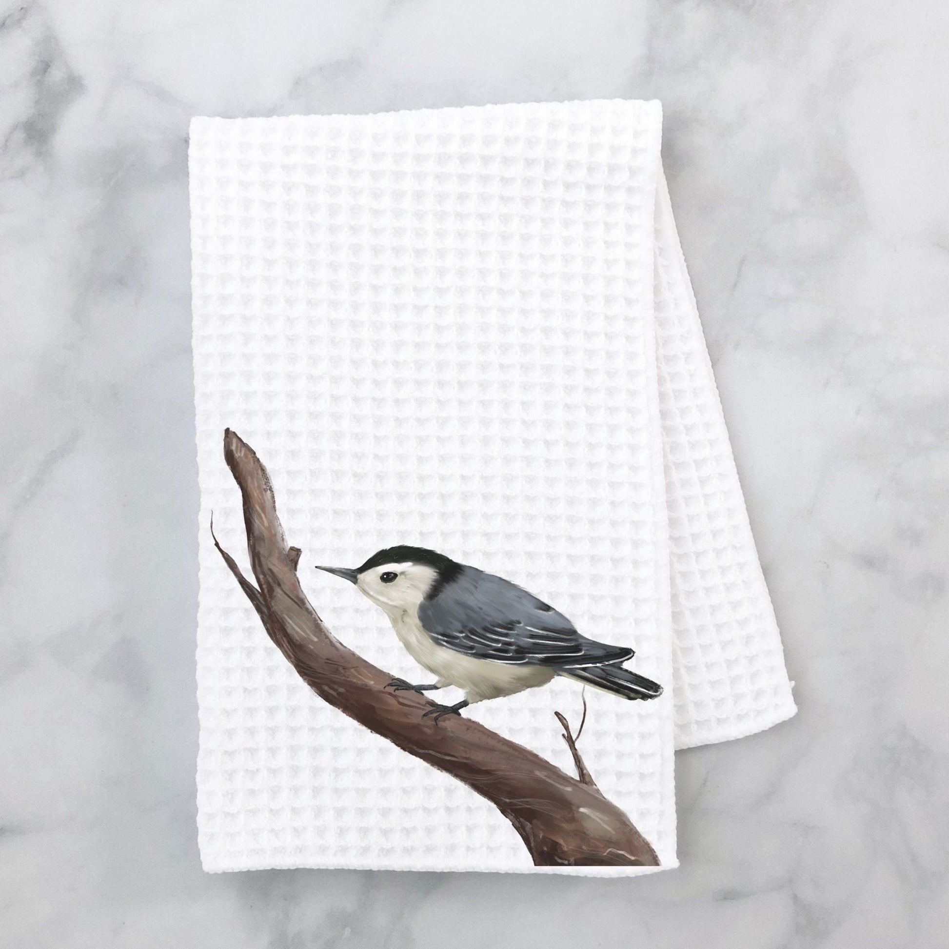 White - breasted Nuthatch Kitchen Towel - MerikaArt