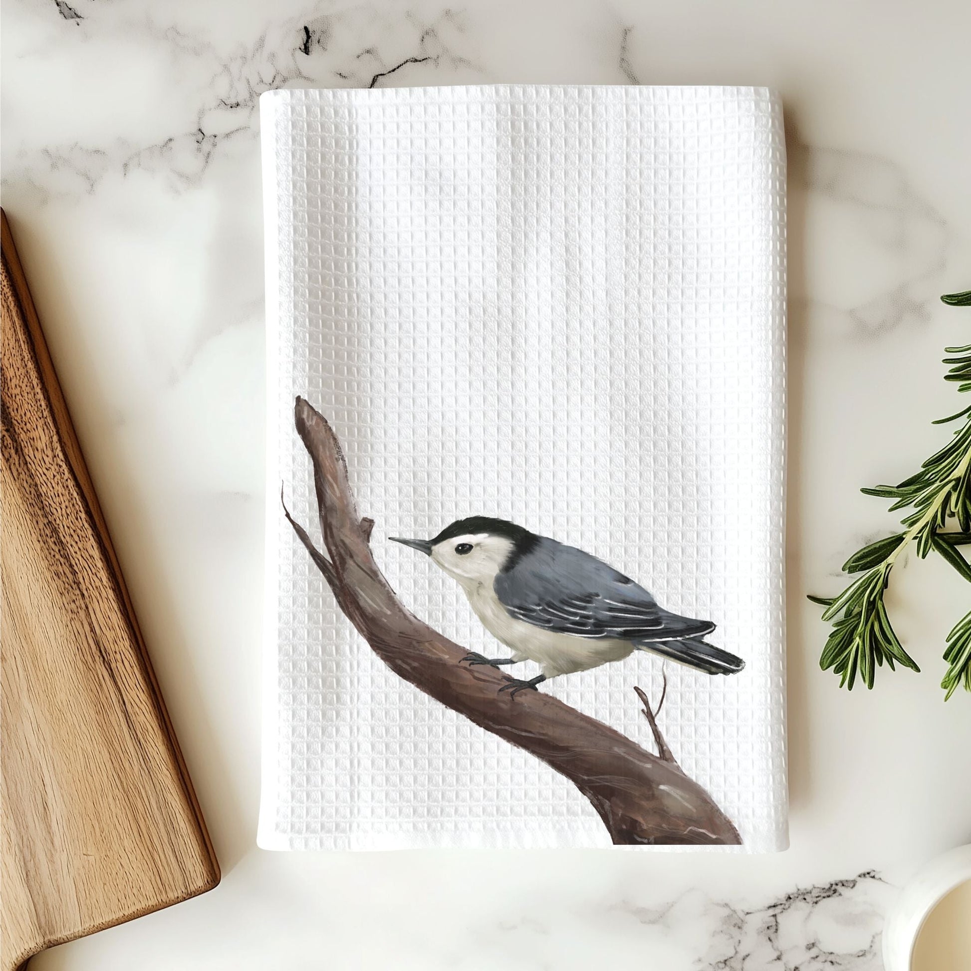 White - breasted Nuthatch Kitchen Towel - MerikaArt