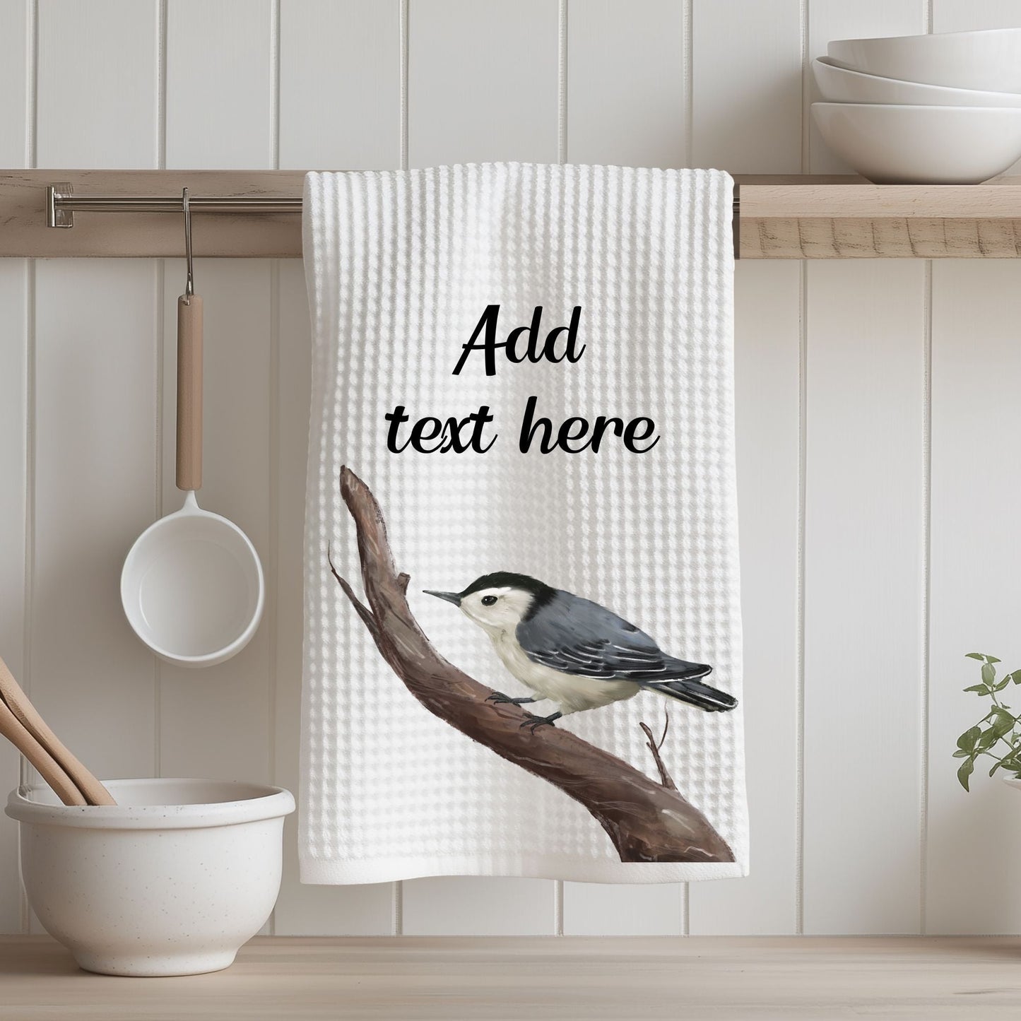 White - breasted Nuthatch Kitchen Towel - MerikaArt