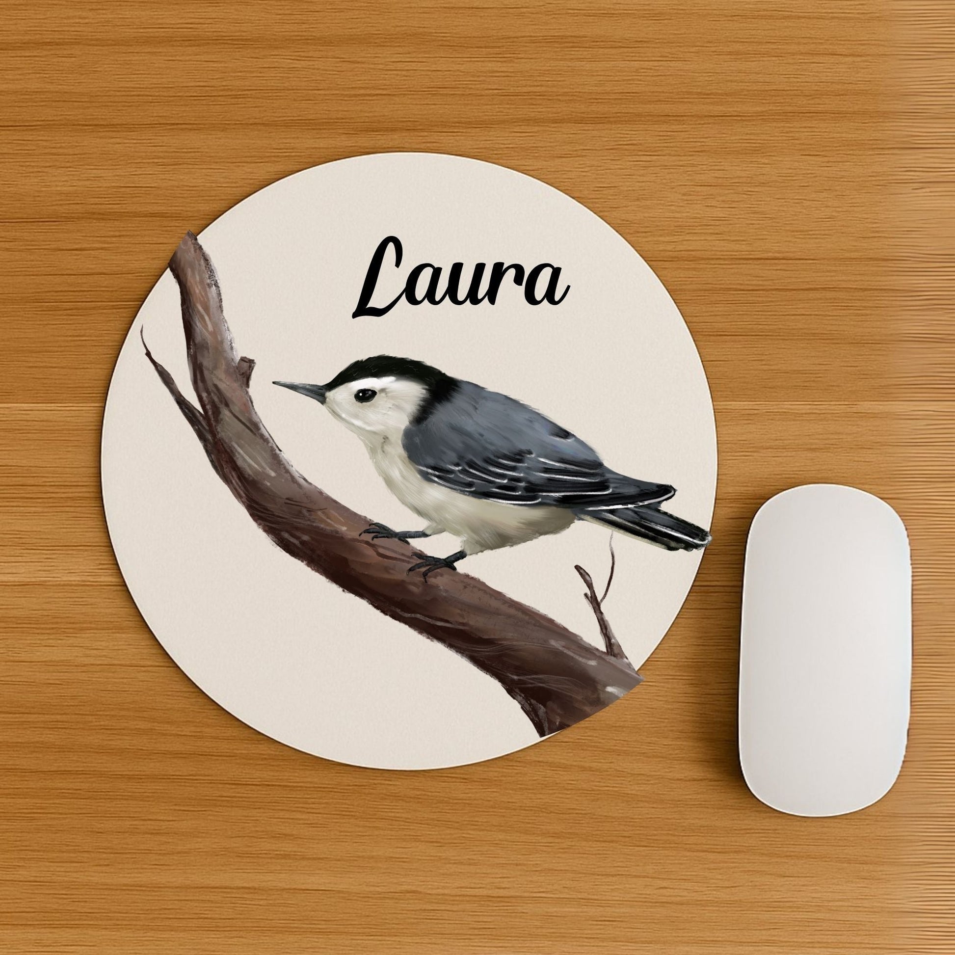 White - Breasted Nuthatch Mousepad - MerikaArt