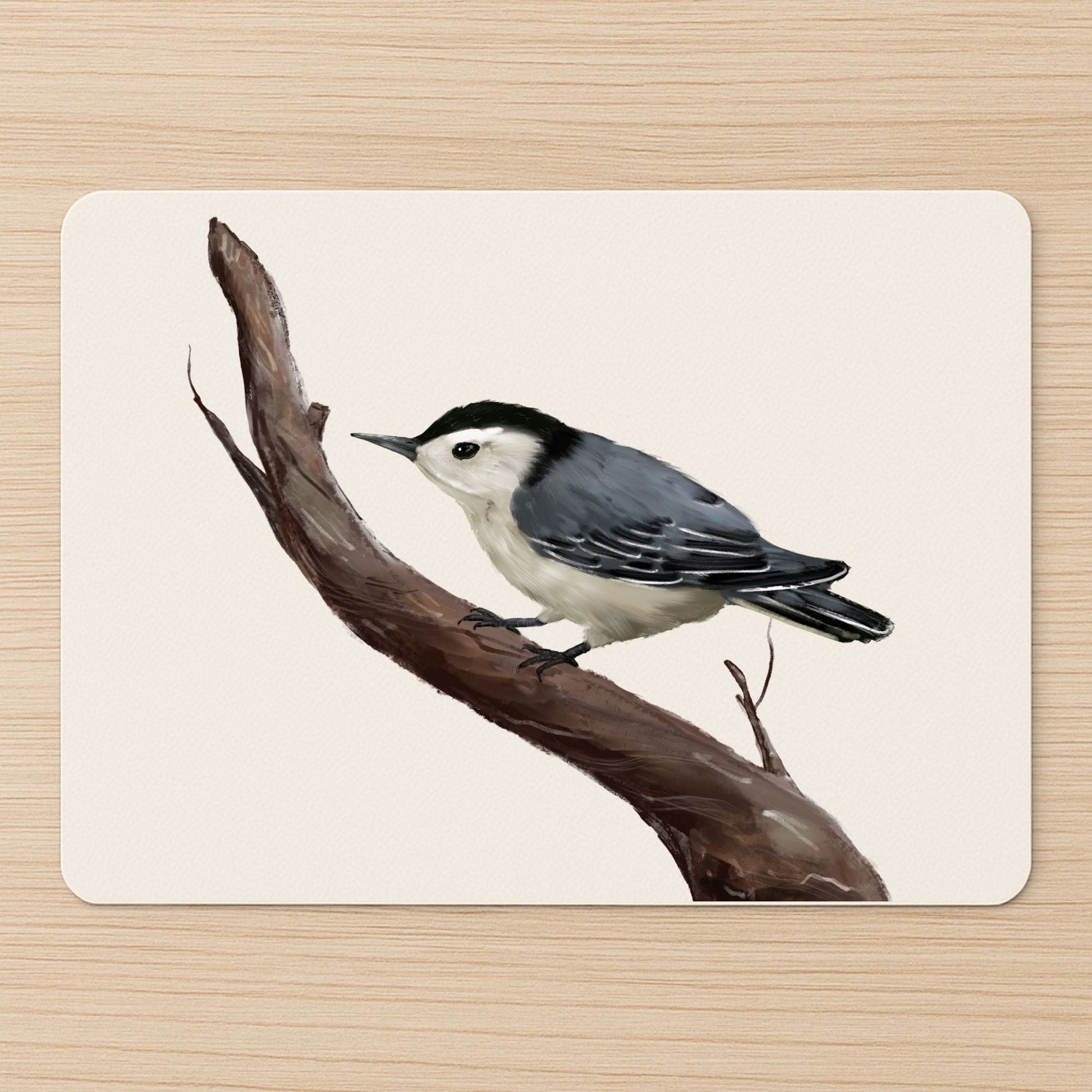 White - Breasted Nuthatch Mousepad - MerikaArt