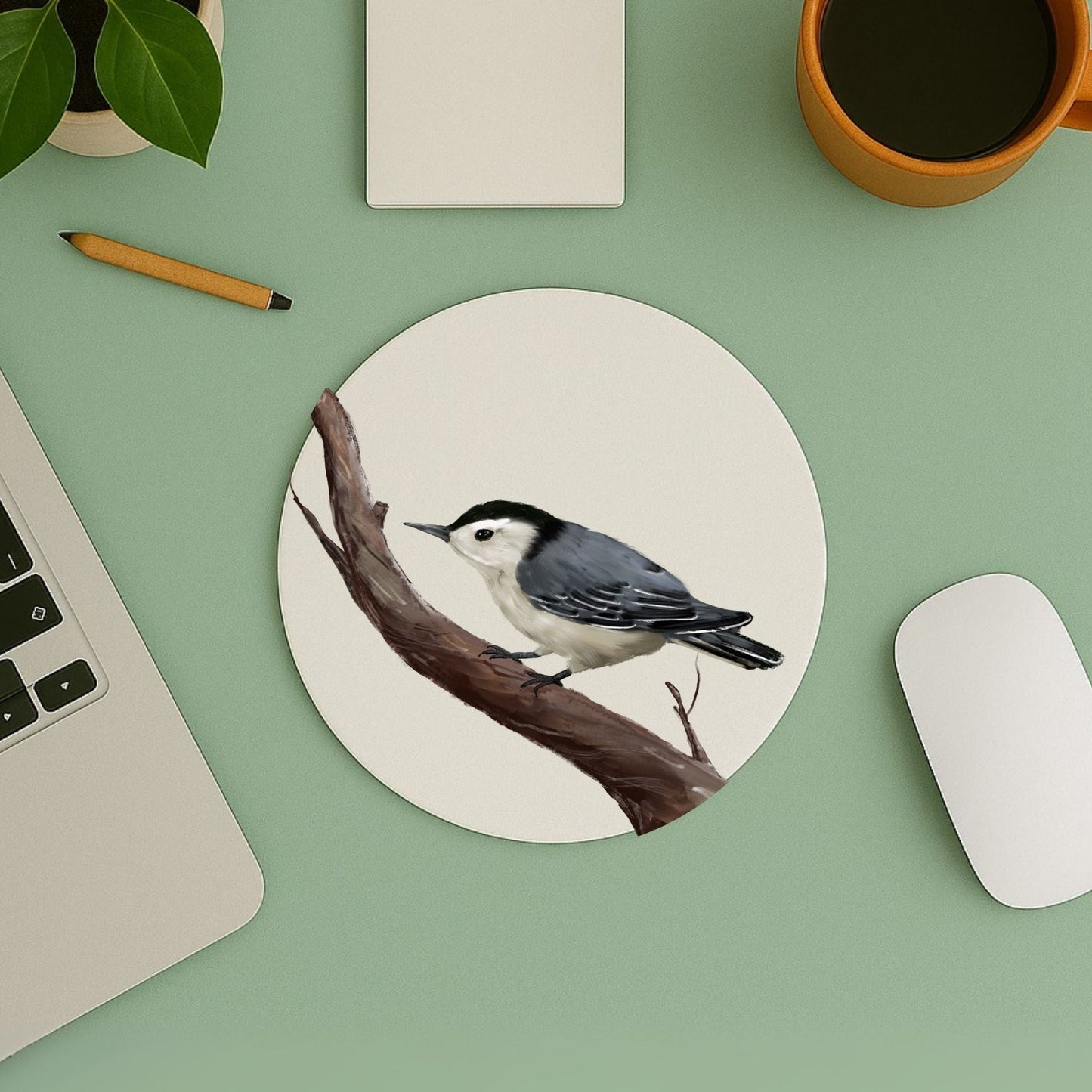White - Breasted Nuthatch Mousepad - MerikaArt