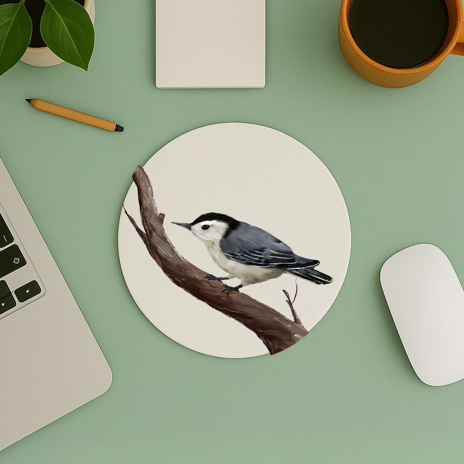 White - Breasted Nuthatch Mousepad - MerikaArt