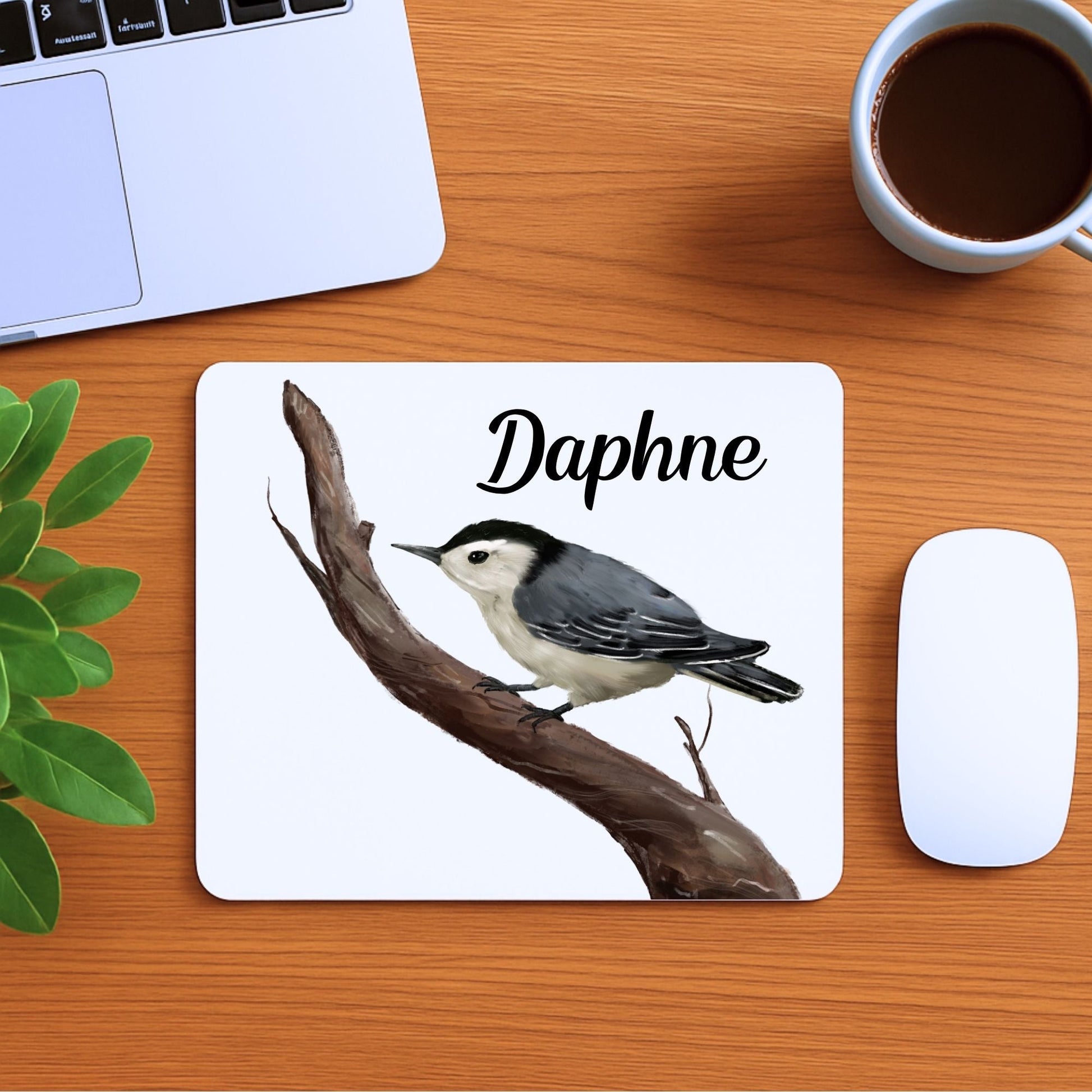 White - Breasted Nuthatch Mousepad - MerikaArt