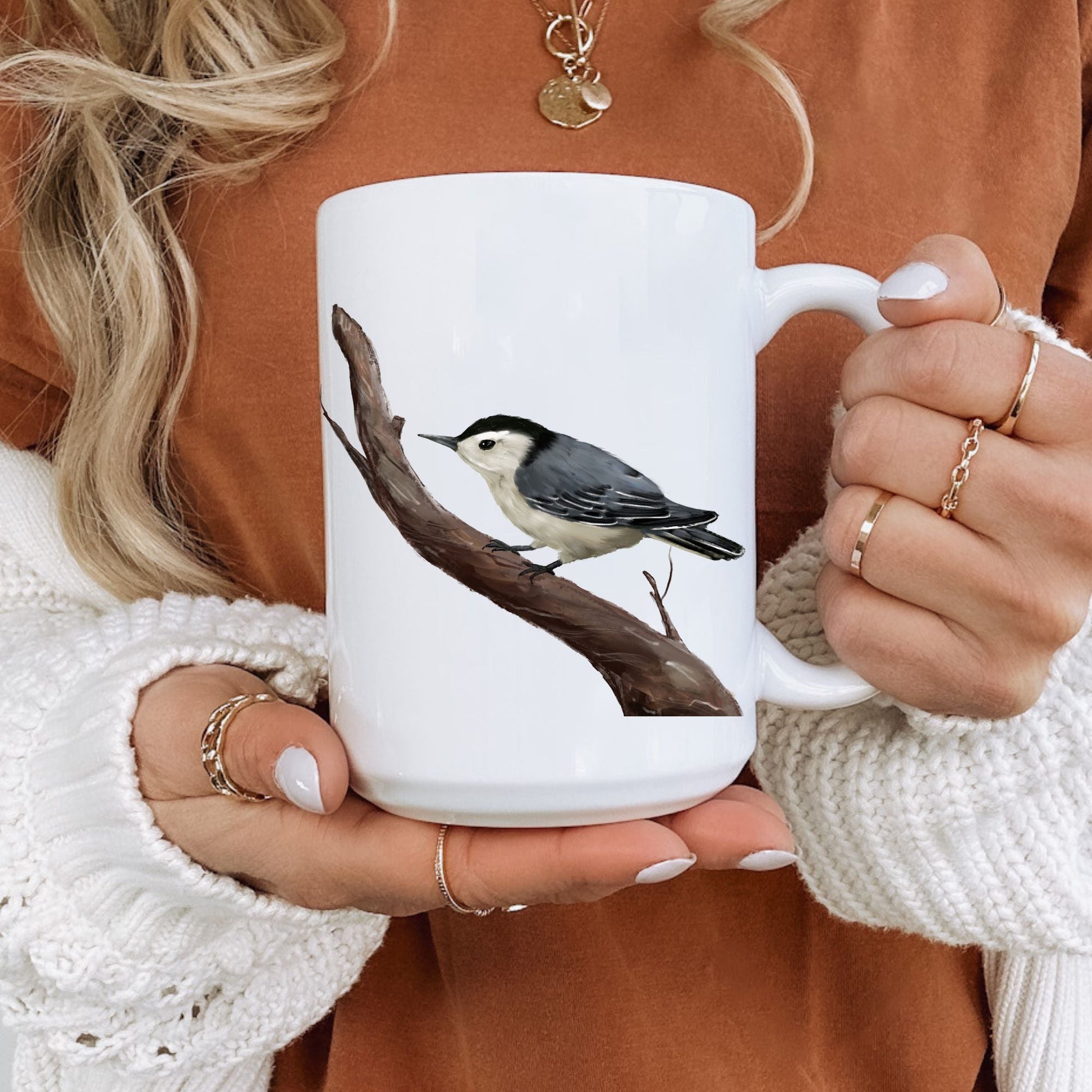 White - Breasted Nuthatch Mug - MerikaArt
