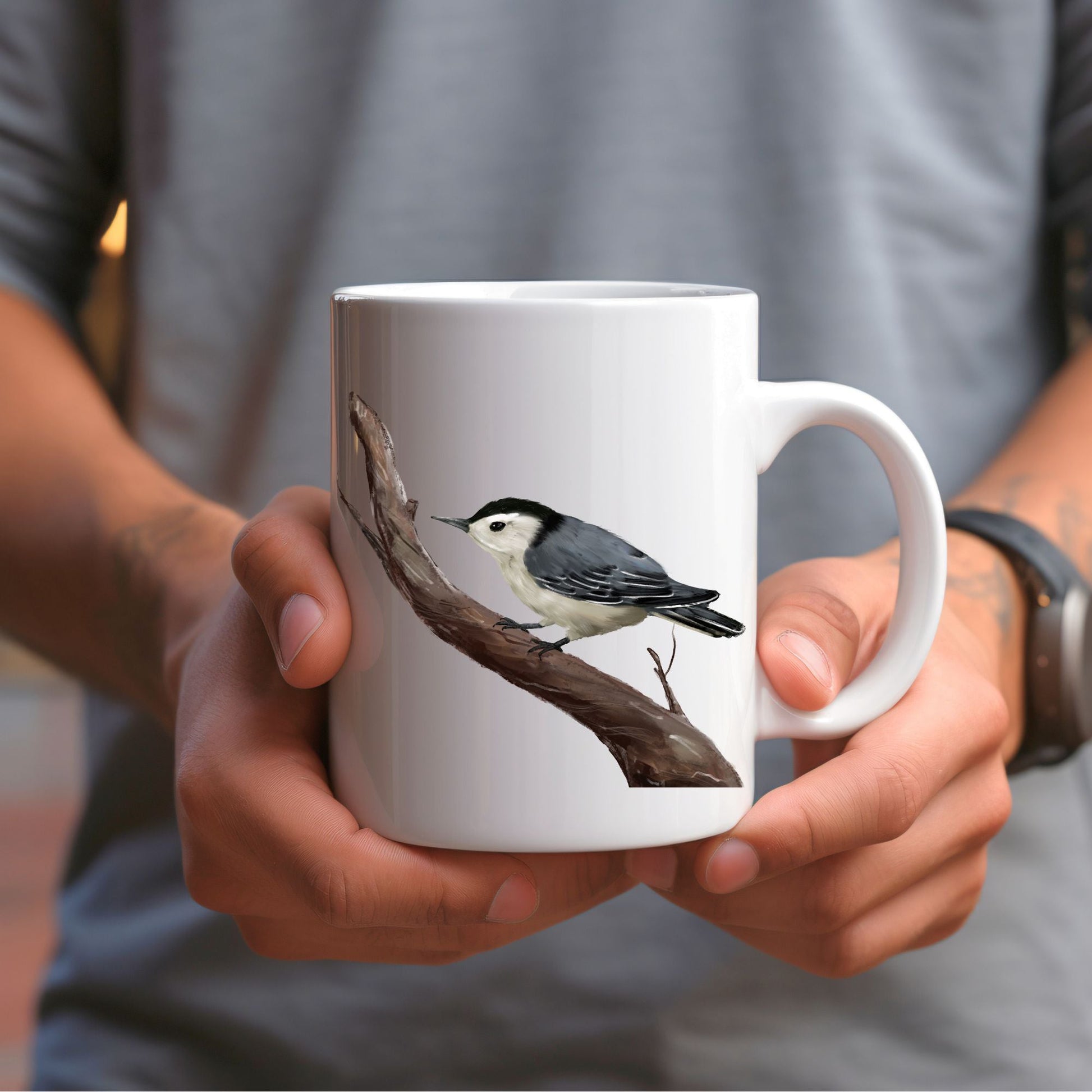 White - Breasted Nuthatch Mug - MerikaArt