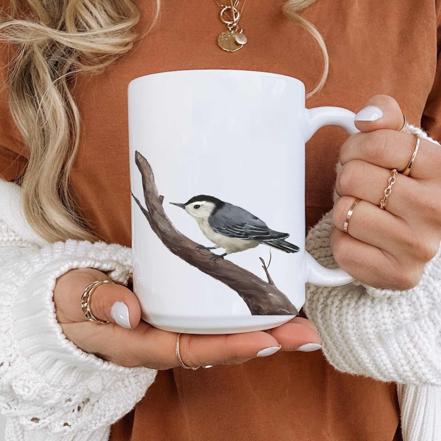 White Breasted Nuthatch Mug - MerikaArt