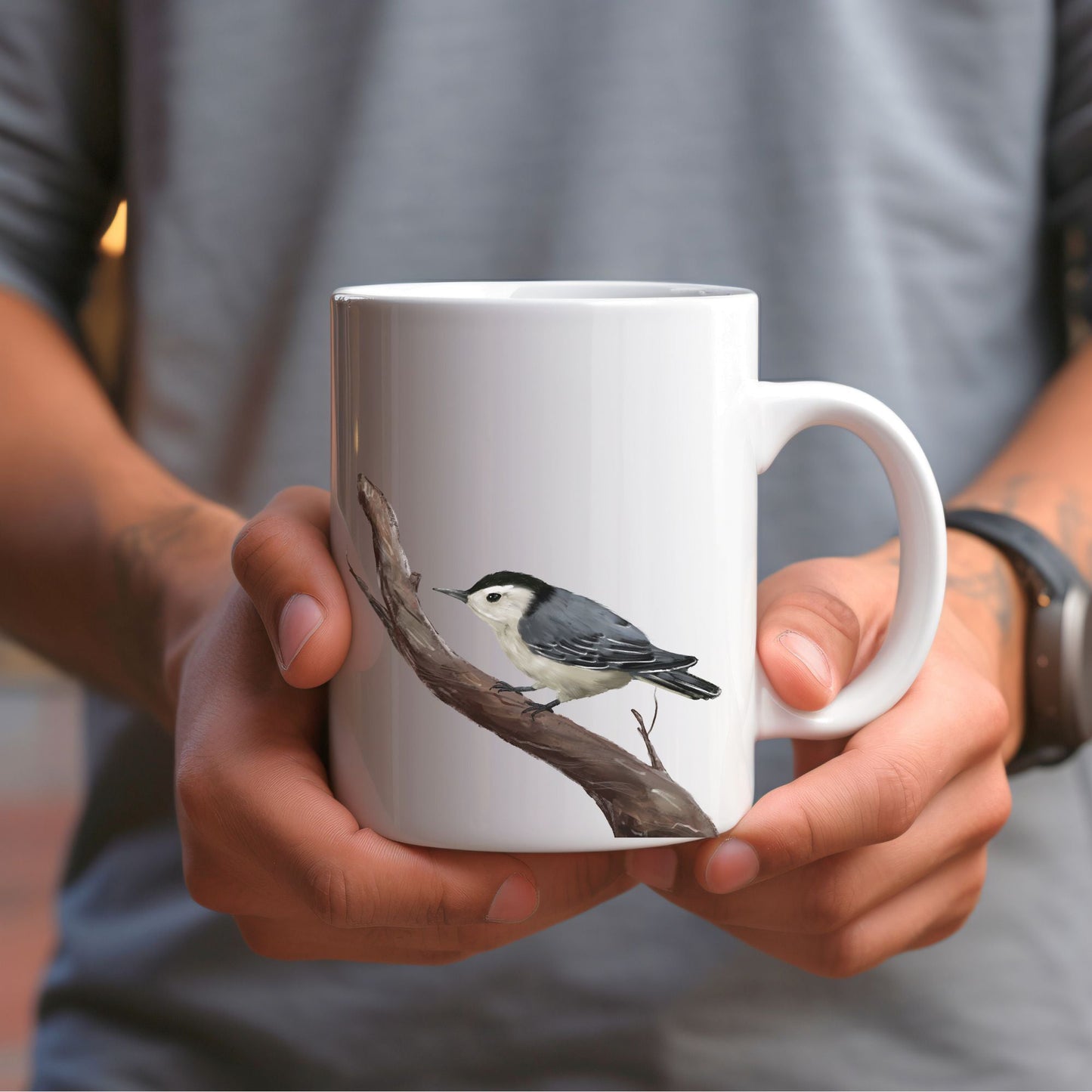 White Breasted Nuthatch Mug - MerikaArt