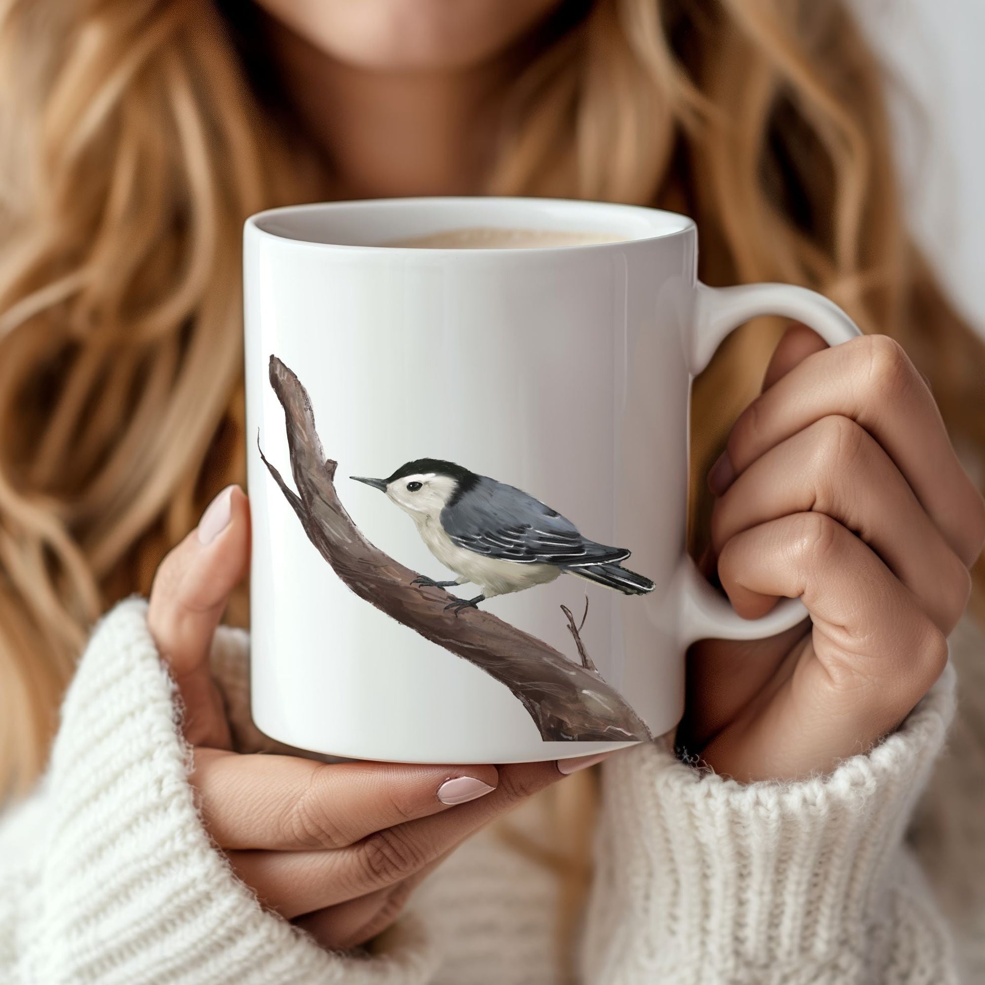 White Breasted Nuthatch Mug - MerikaArt