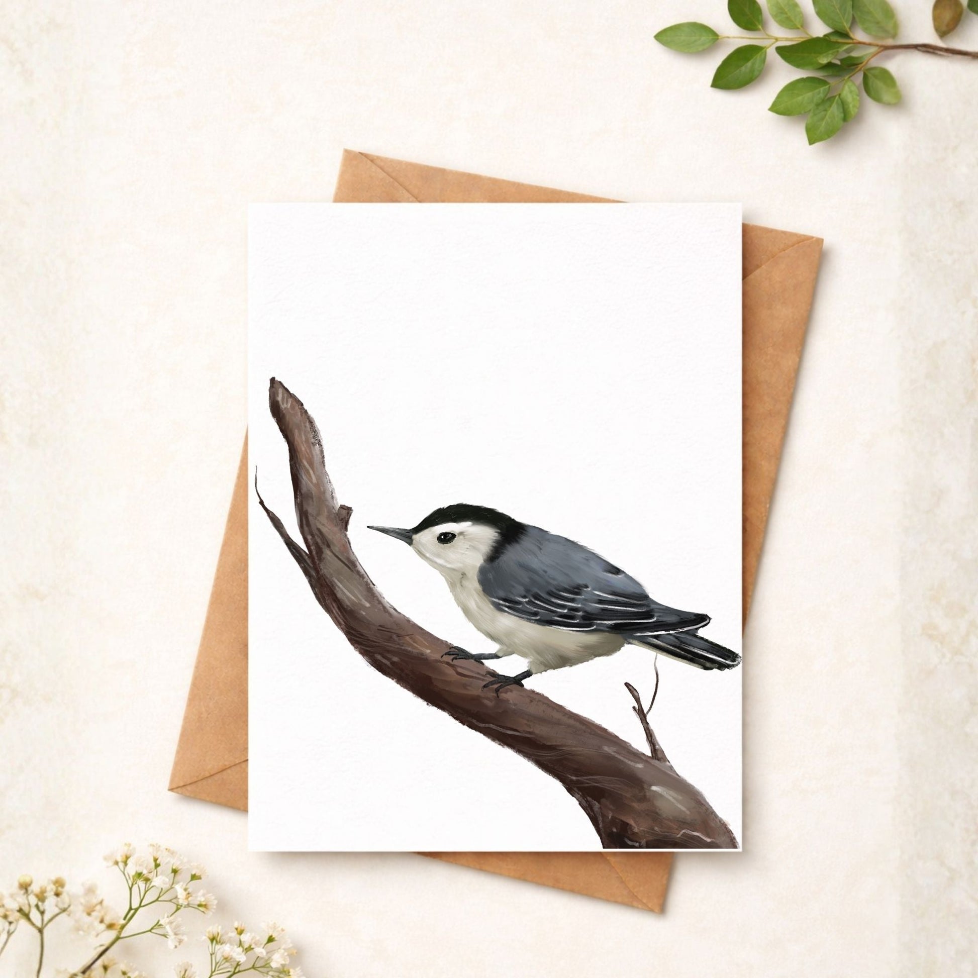 White - breasted Nuthatch Postcard - MerikaArt