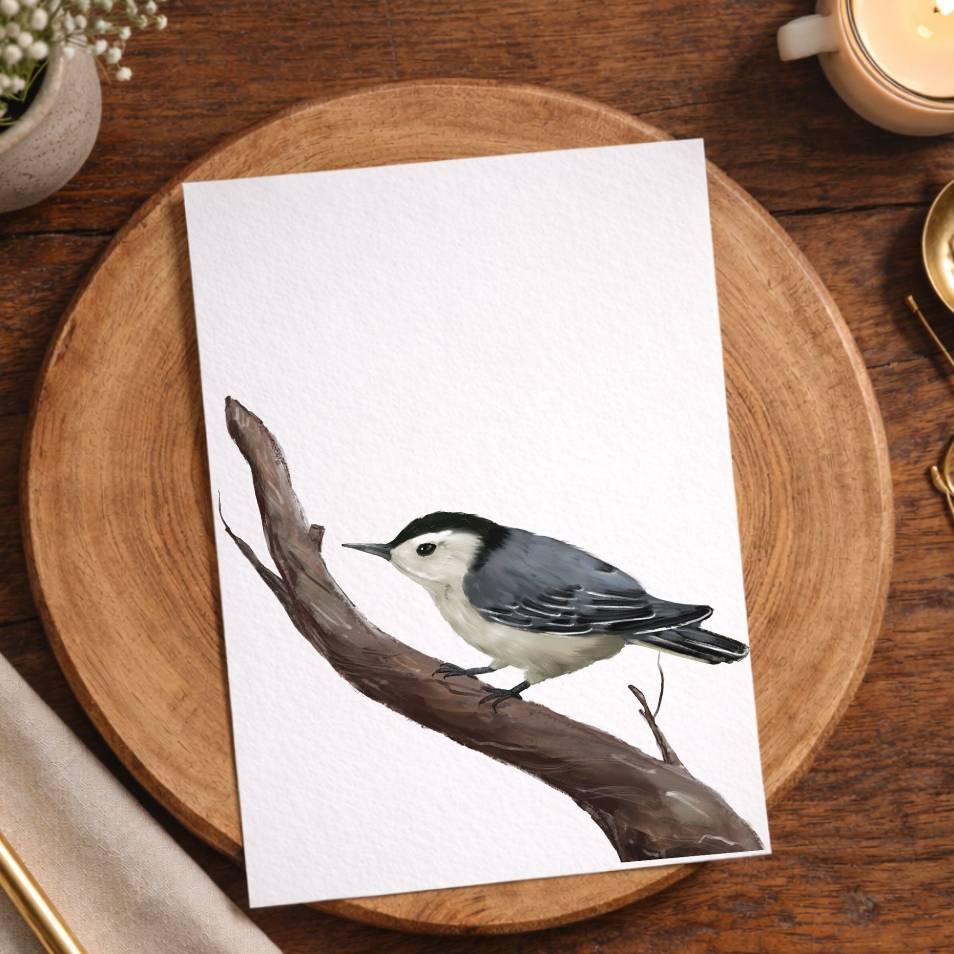 White - breasted Nuthatch Postcard - MerikaArt