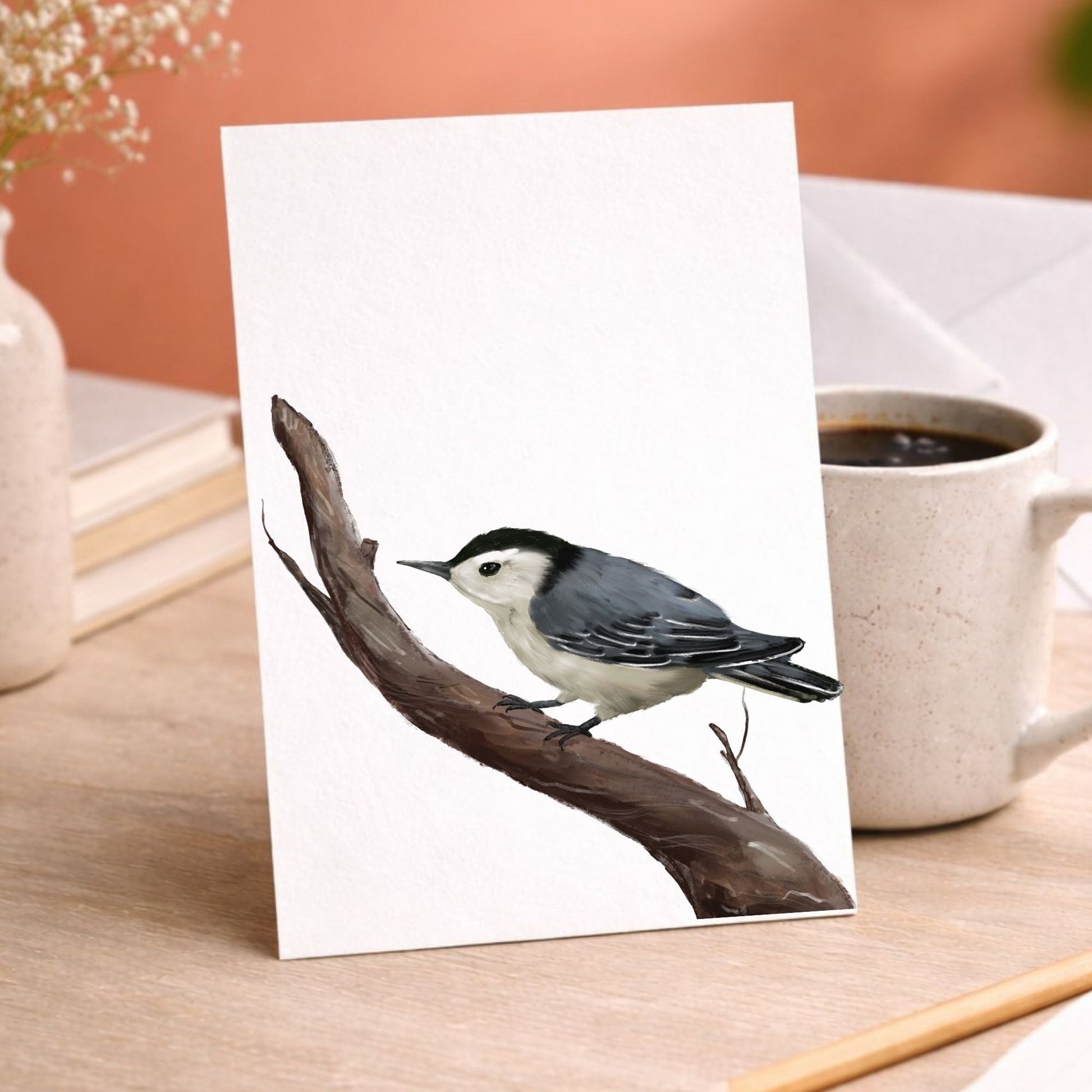 White - breasted Nuthatch Postcard - MerikaArt