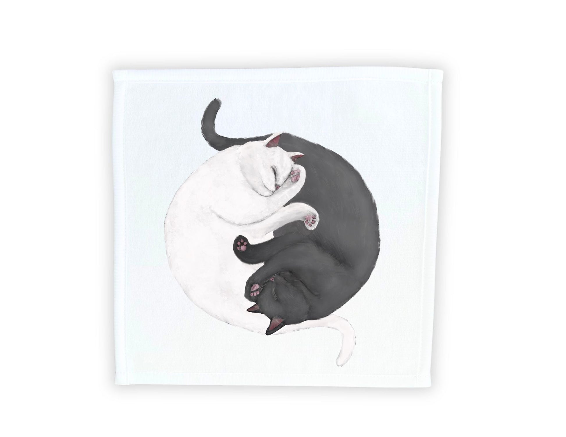 White Cat and Gray Cat Sleeping Washcloth - MerikaArt