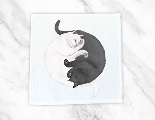 White Cat and Gray Cat Sleeping Washcloth - MerikaArt