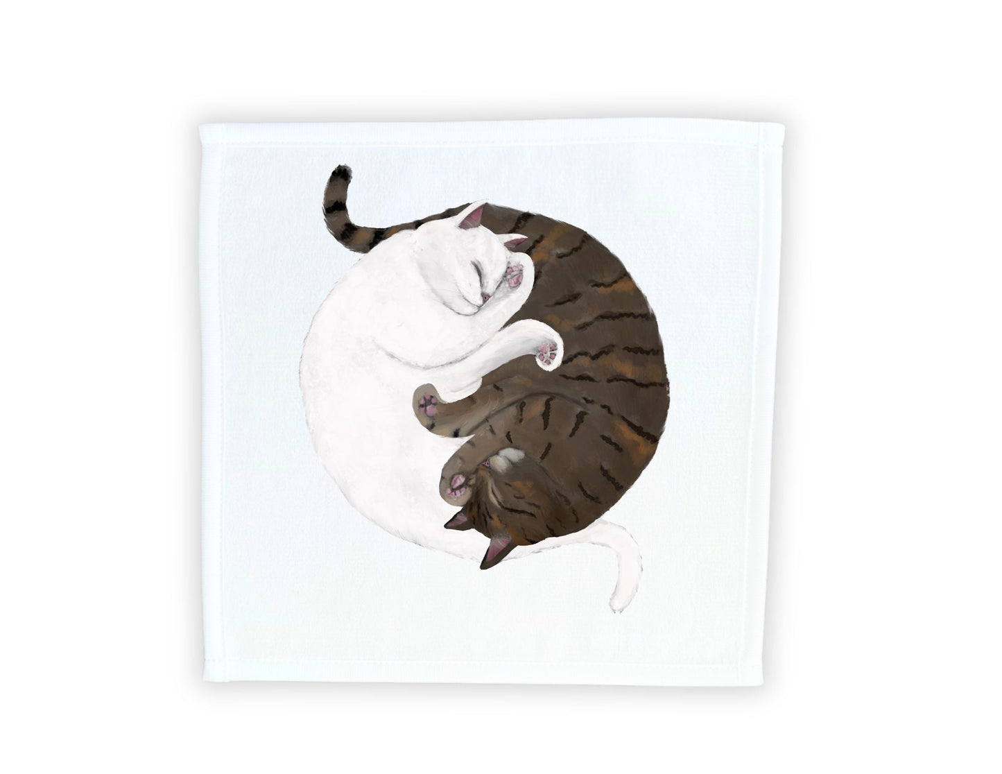 White Cat and Tabby Cat Sleeping Washcloth - MerikaArt