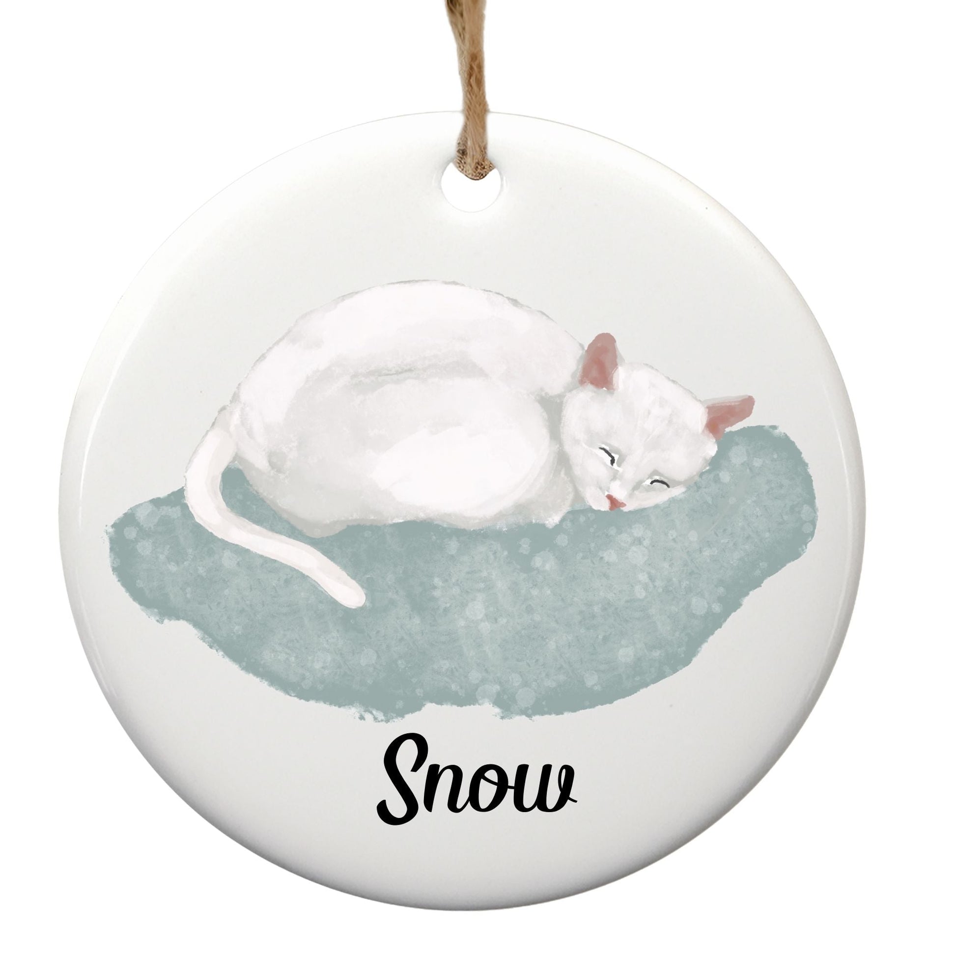 White Cat Ceramic Ornament - MerikaArt