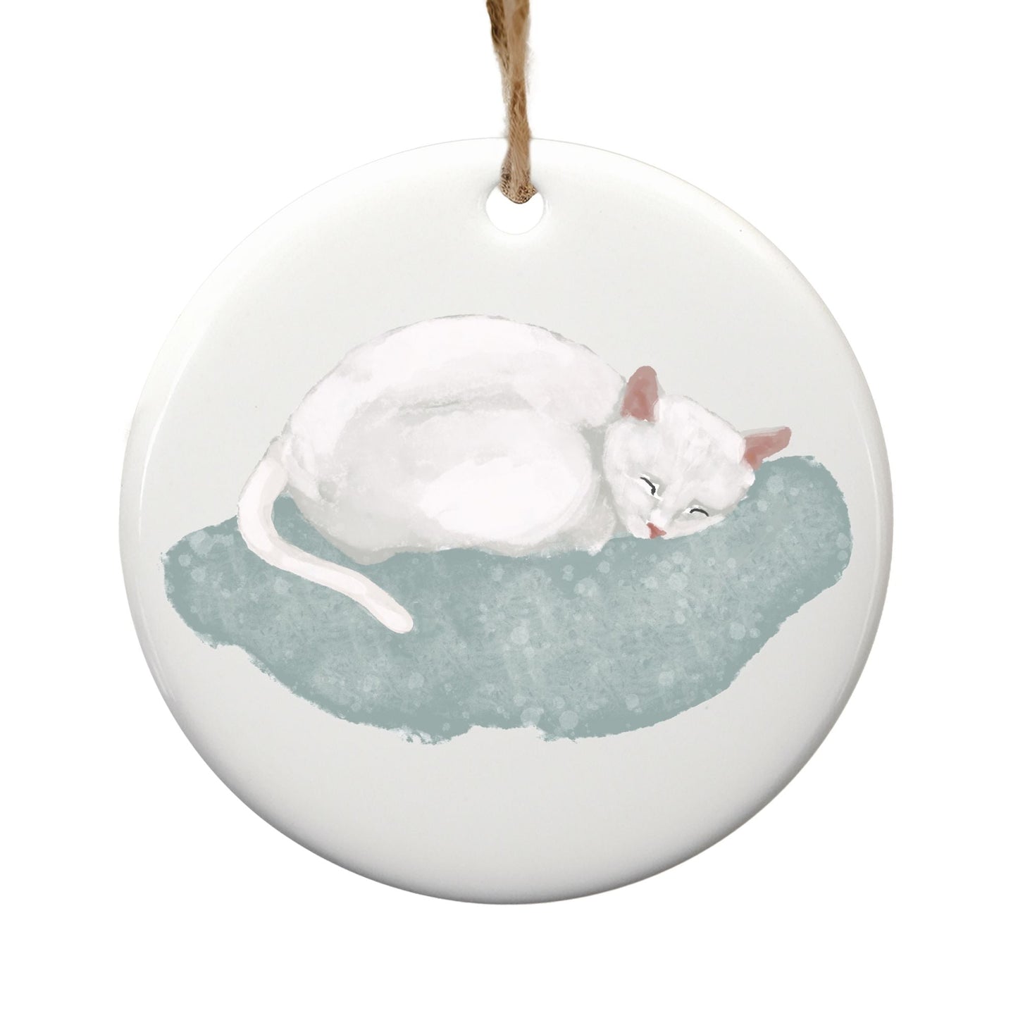 White Cat Ceramic Ornament - MerikaArt