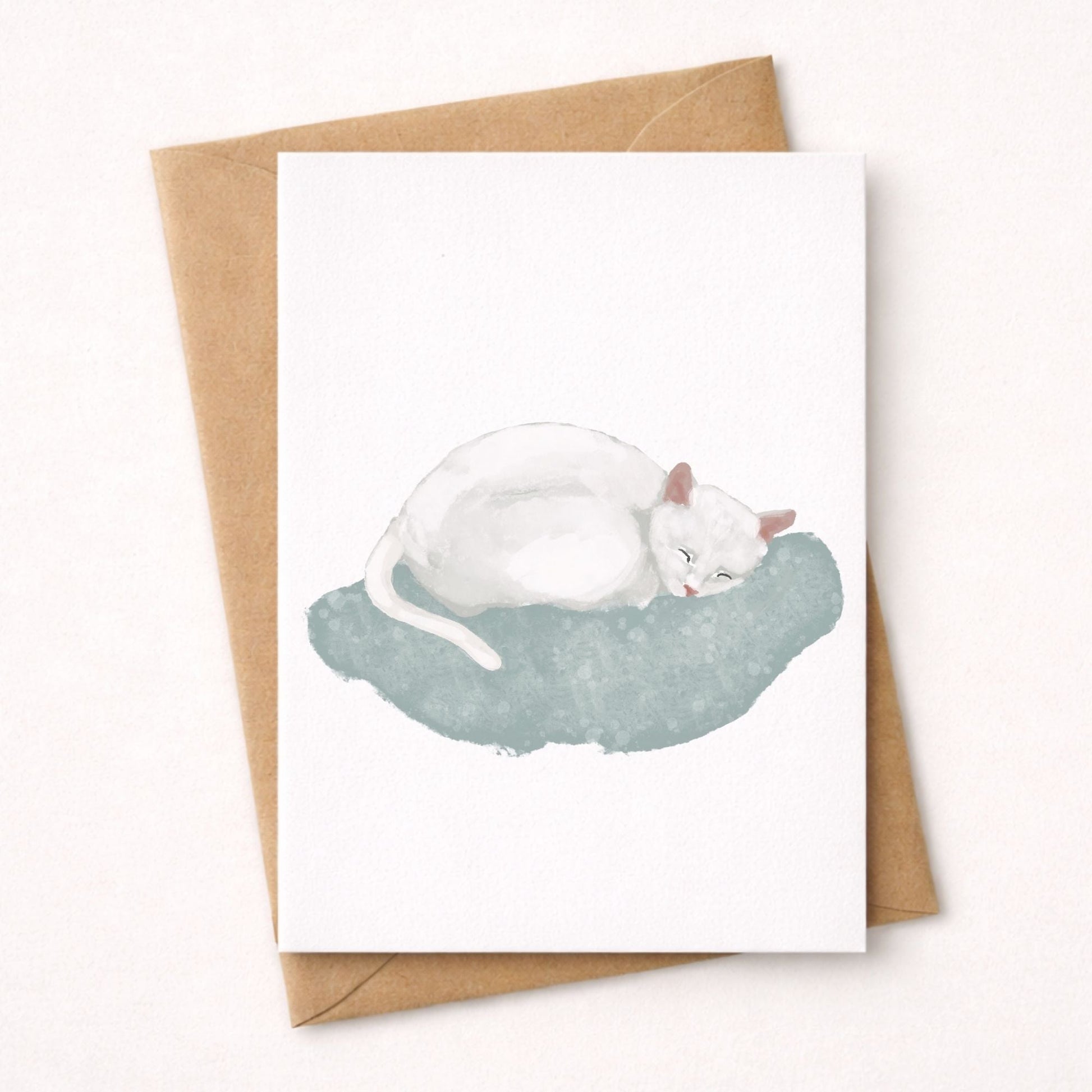 White Cat Postcard - MerikaArt