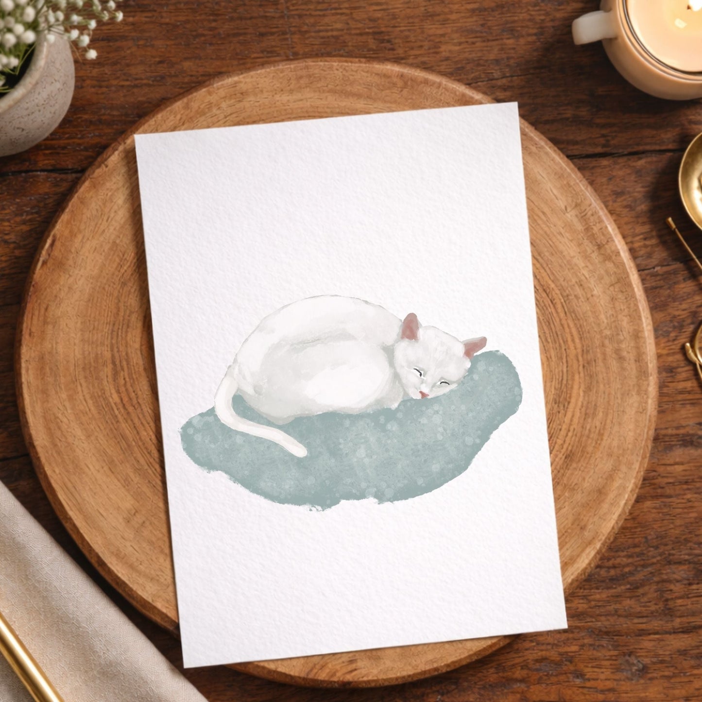 White Cat Postcard - MerikaArt
