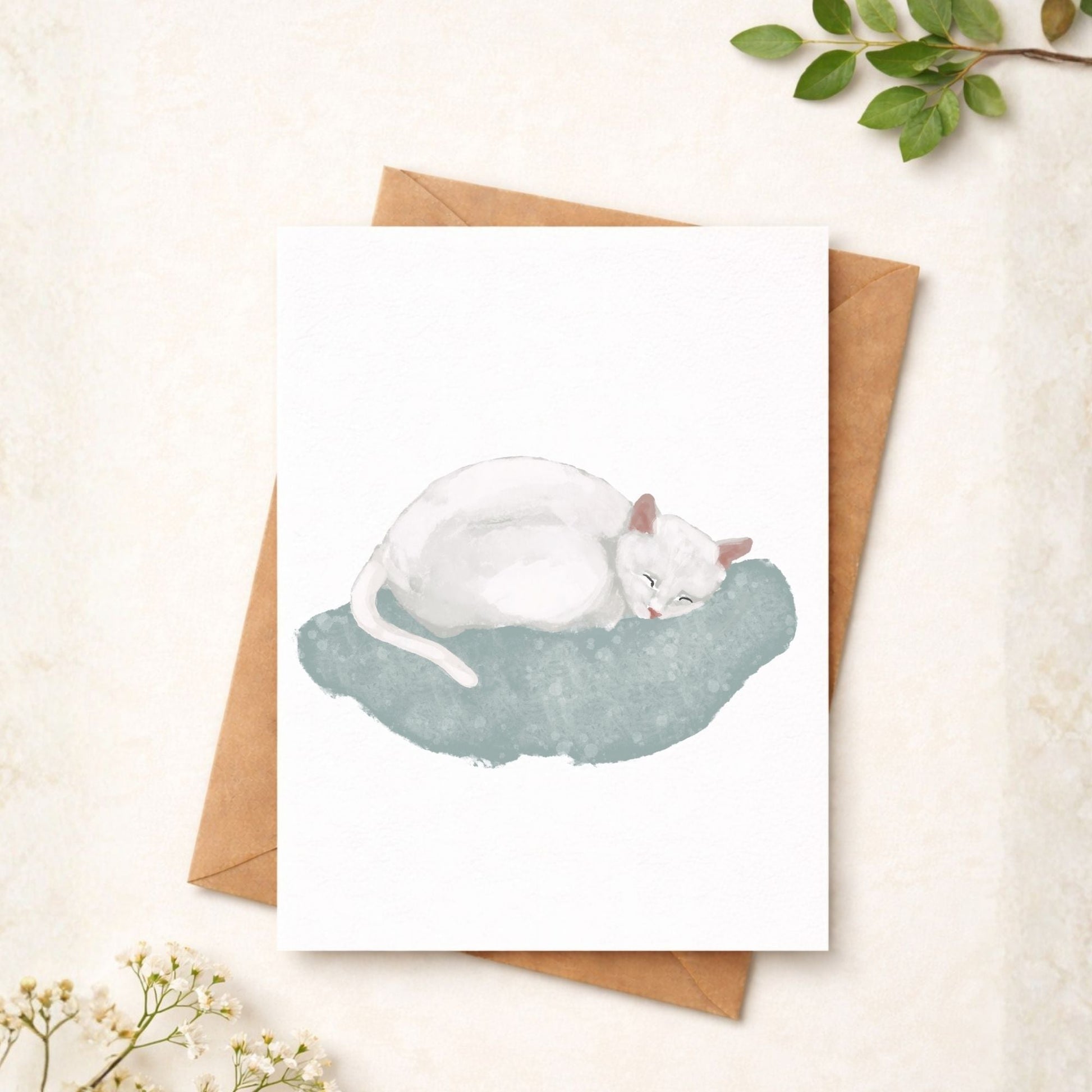 White Cat Postcard - MerikaArt