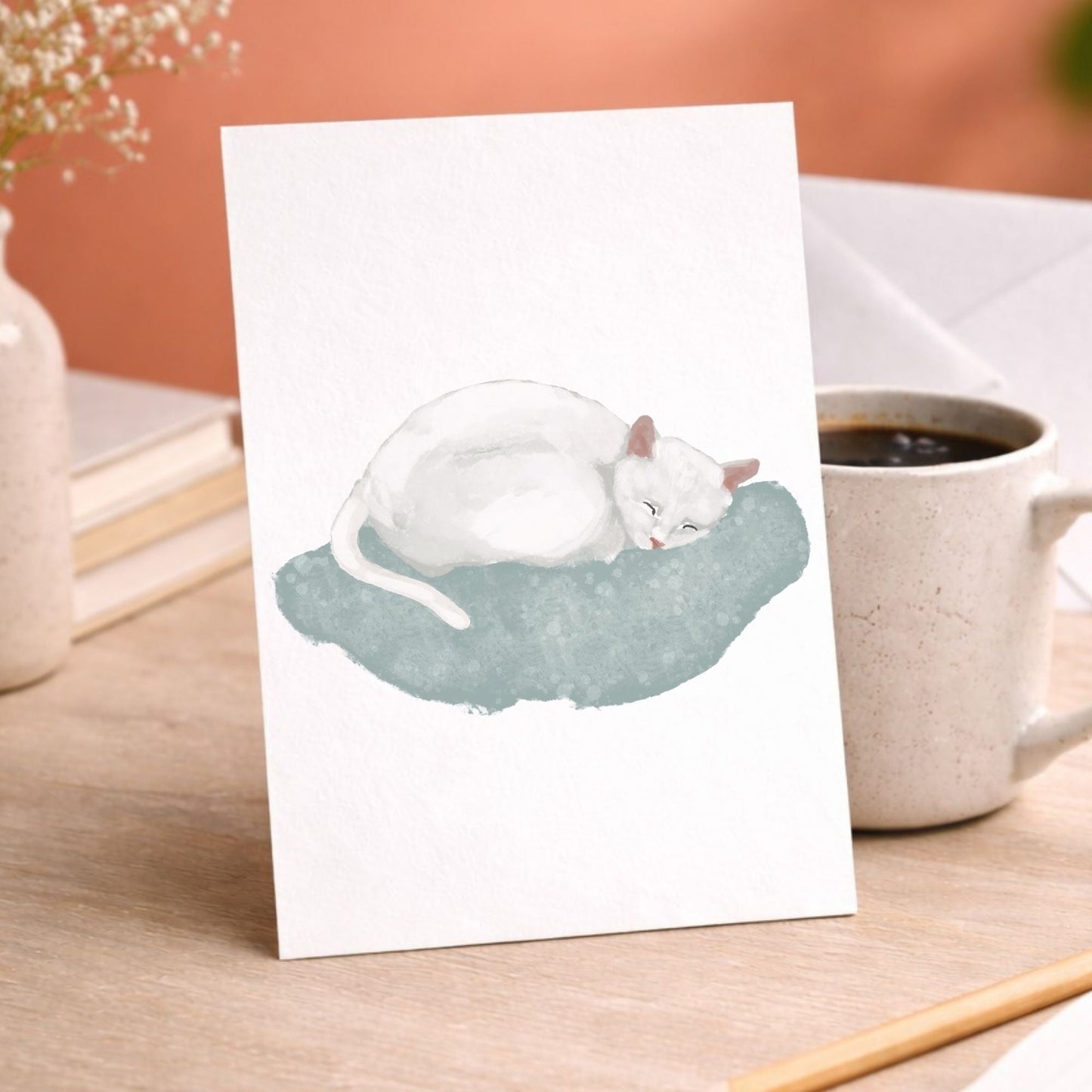 White Cat Postcard - MerikaArt