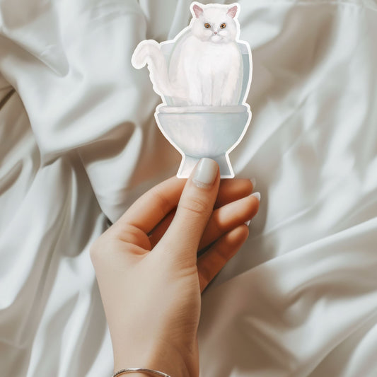 White Cat Vinyl Sticker - MerikaArt