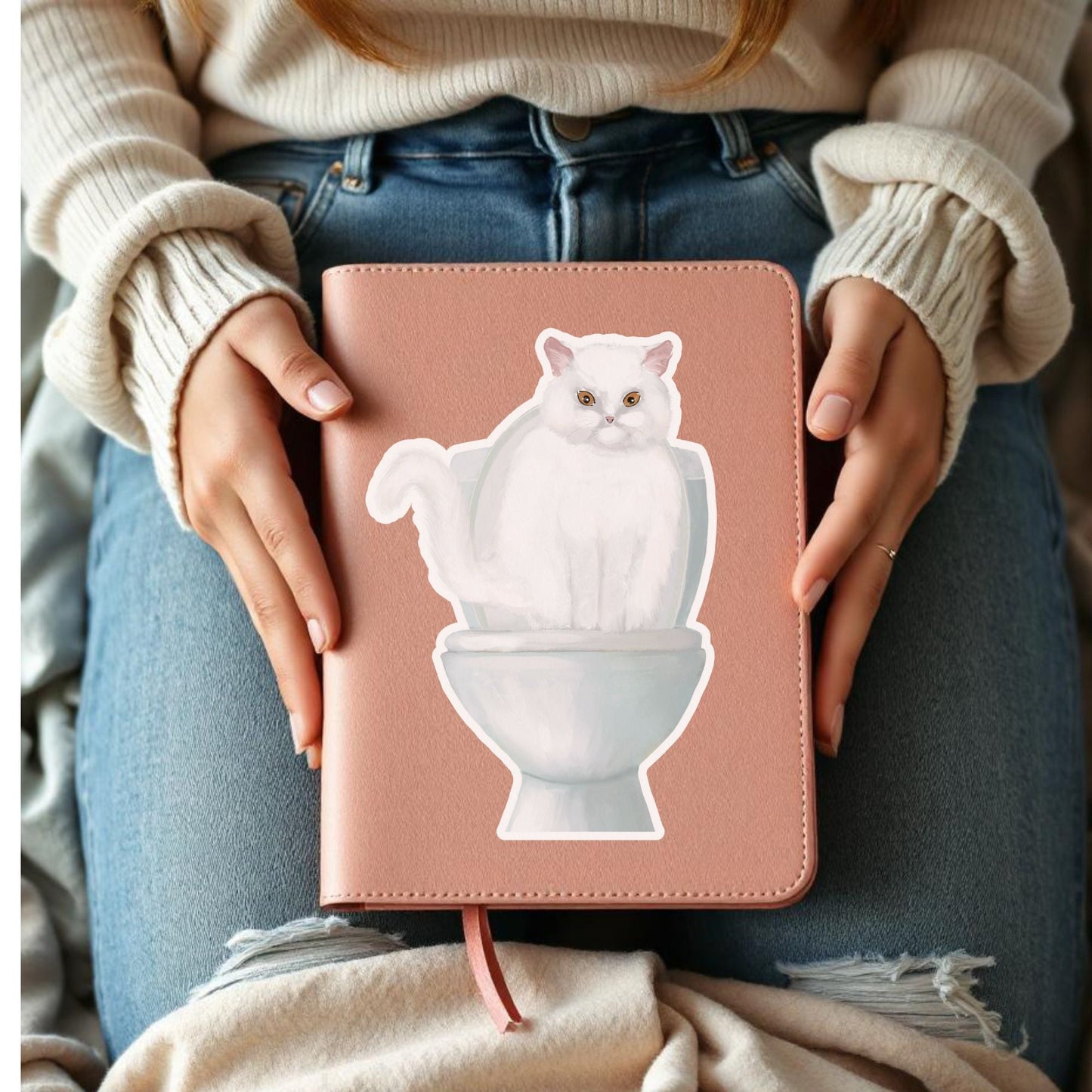 White Cat Vinyl Sticker - MerikaArt