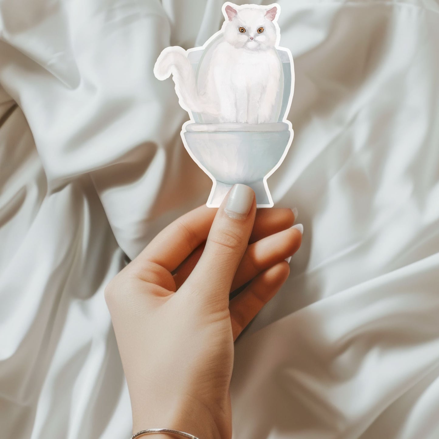 White Cat Vinyl Sticker - MerikaArt