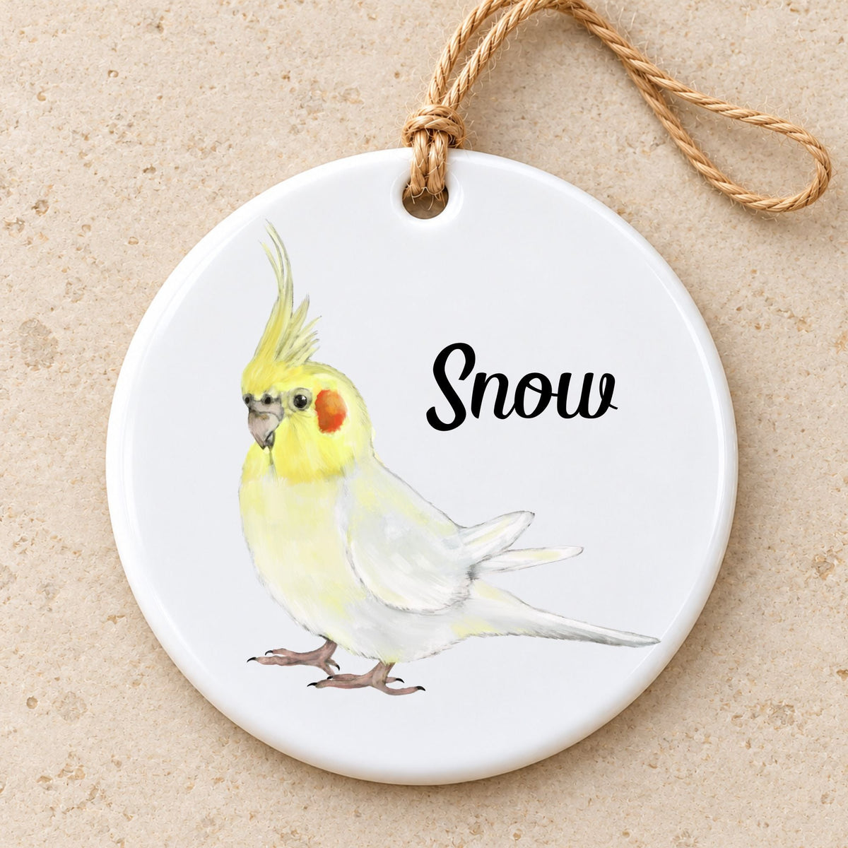 White Cockatiel Ceramic Ornament - MerikaArt