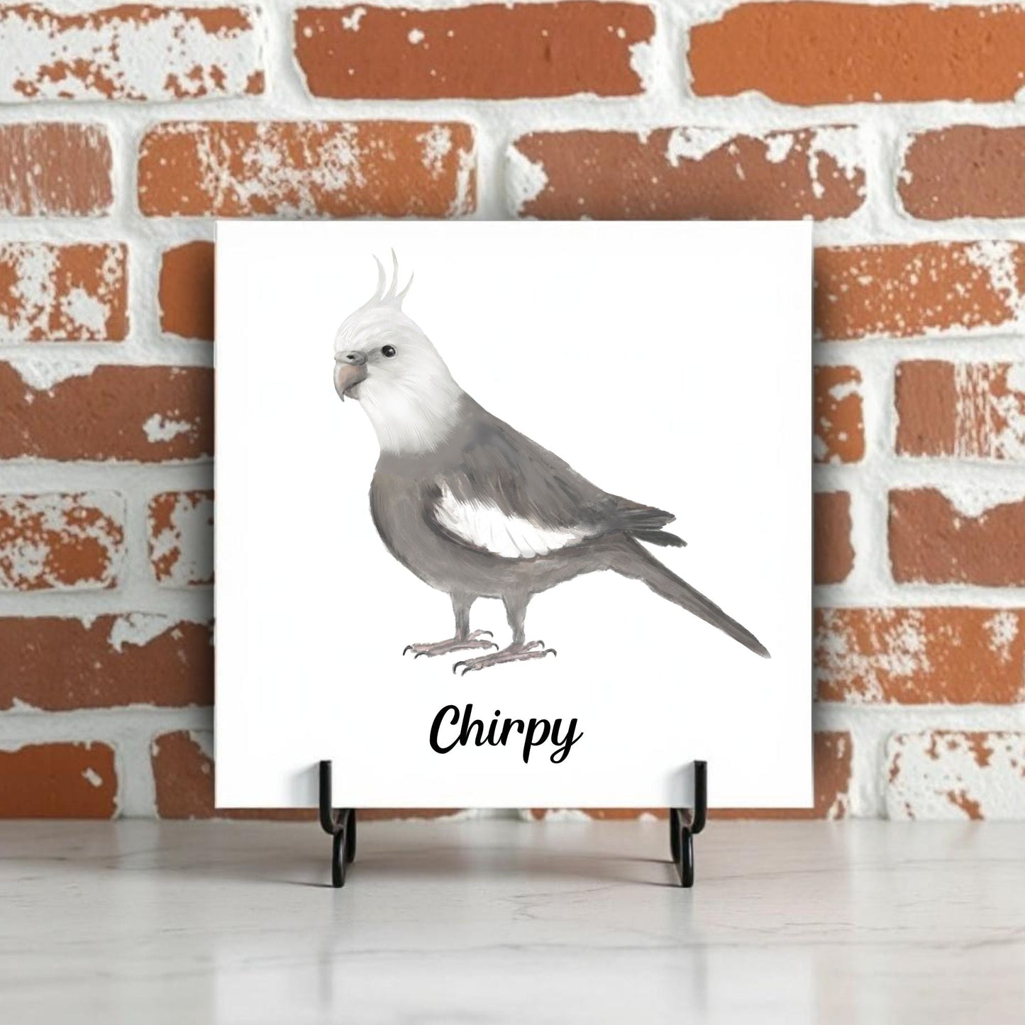 White Cockatiel Ceramic Tile – Handcrafted Bird Artwork - MerikaArt