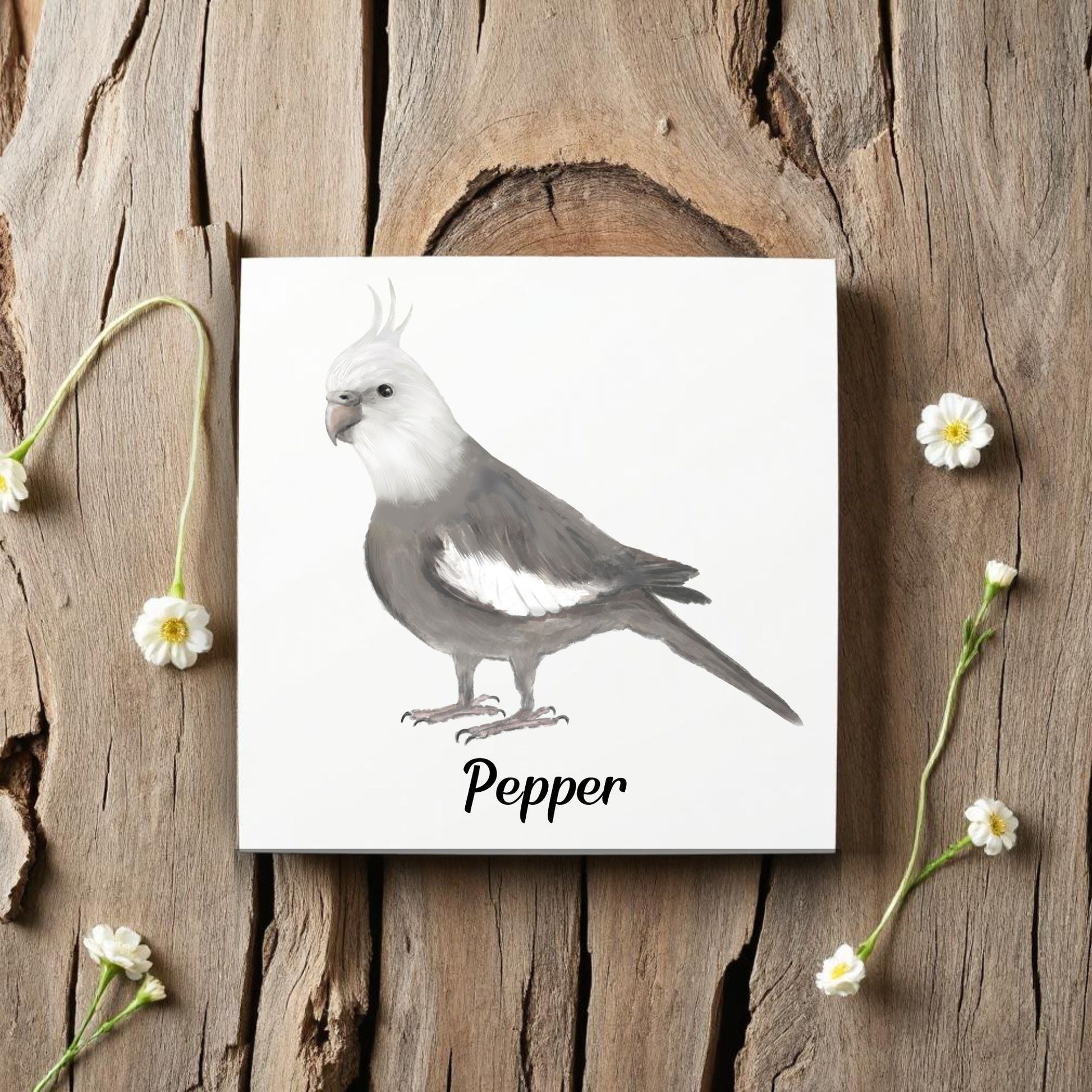 White Cockatiel Ceramic Tile – Handcrafted Bird Artwork - MerikaArt